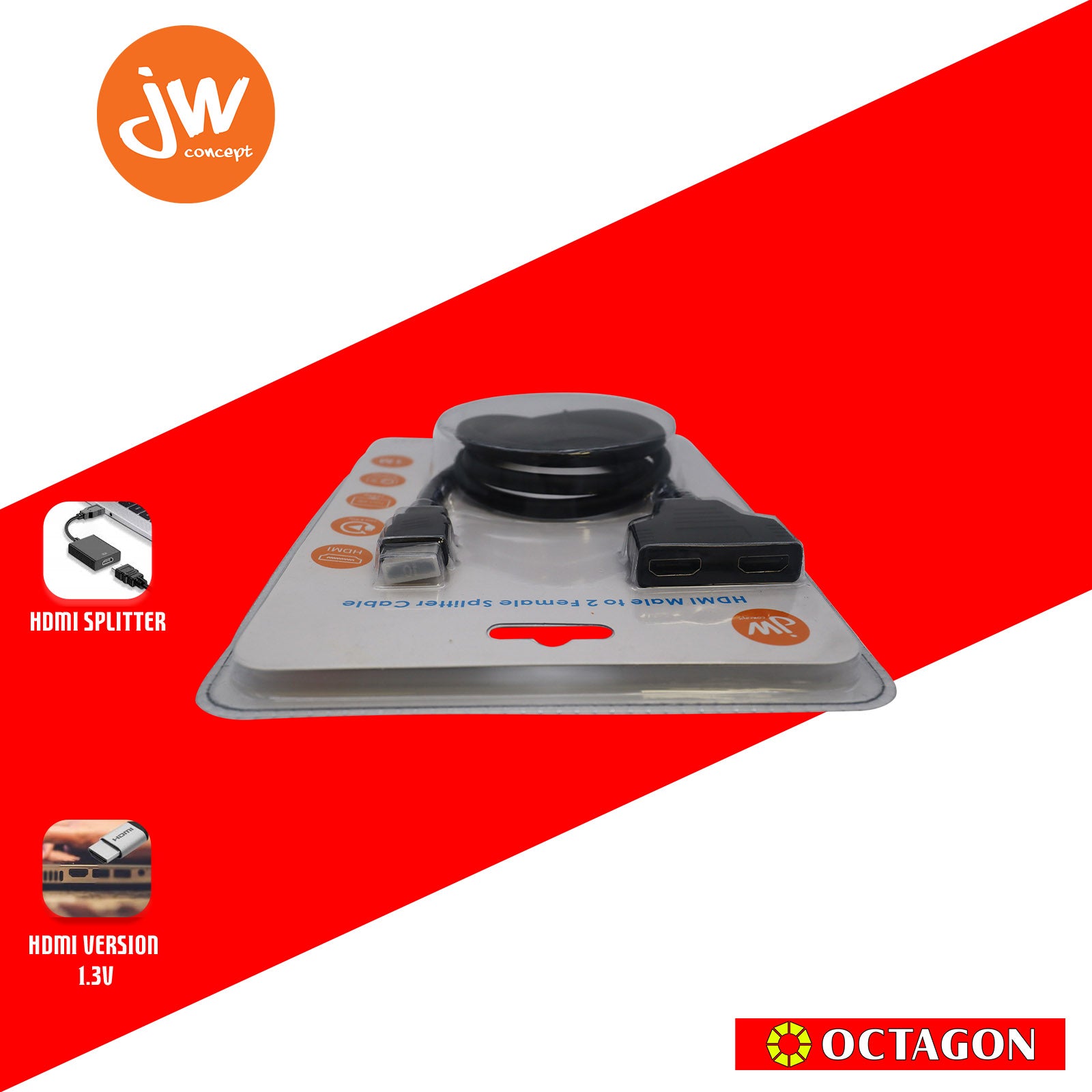 JW JTC-17-KY 2-PORTS 1080P HDMI SPLITTER 1.0M CABLE