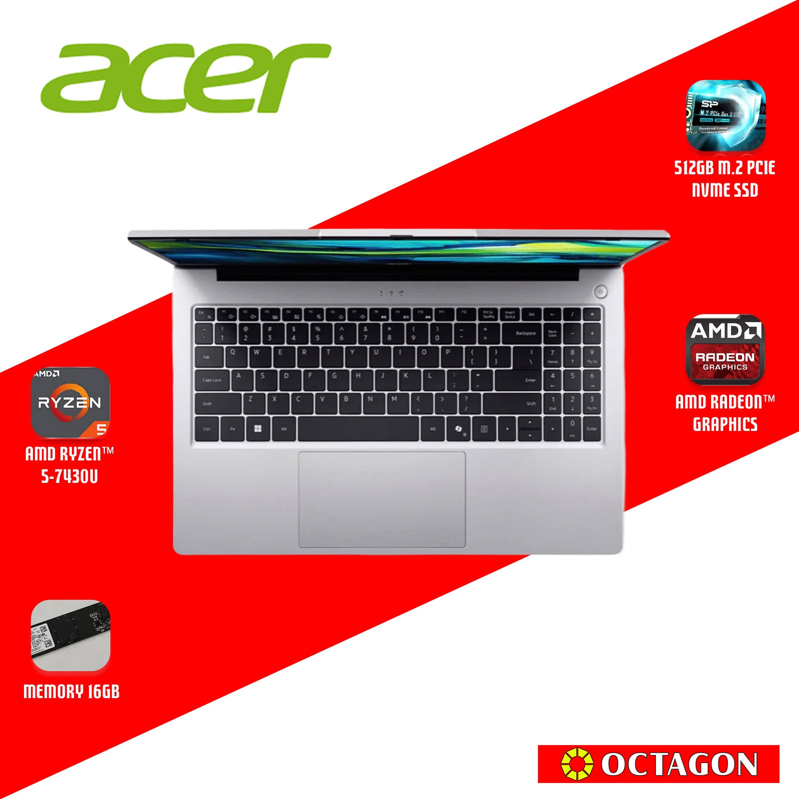 ACER ASPIRE LITE AL15-42P-R9Y9/ RYZEN 5 7430U/ 16GB/ 512GB SSD/ 15.6" IPS FHD/ WIN 11/ OFFICE HOME 2024 + OFFICE 365 1YR/ SILVER