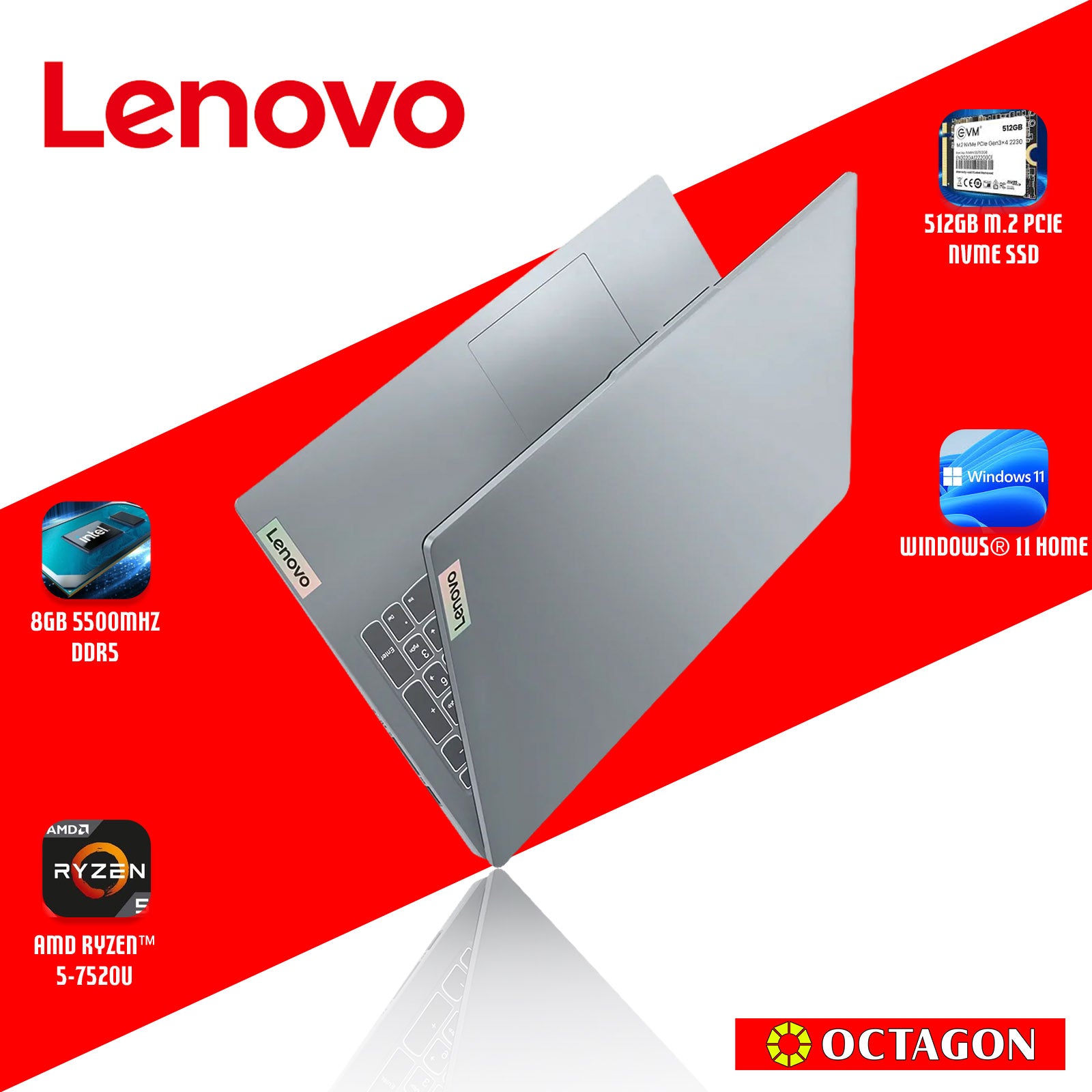 LENOVO IP S3-15 (82XQ00YHPH)/ RYZEN 5 7520U/ 8GB/ 512GB SSD/ 15.6 FHD/ WIN 11/ OFFICE HOME 2024