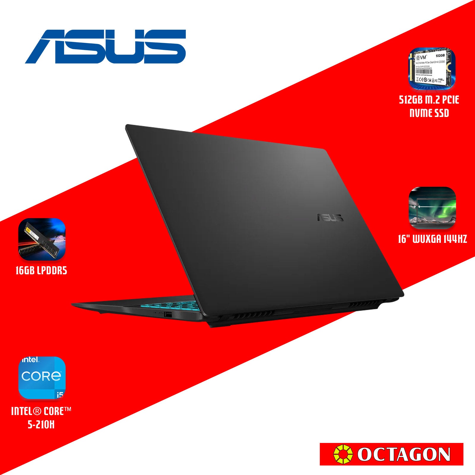 ASUS VIVOBOOK 16 V3607VU-RP196W/ CORE 5-210H/ 16GB/ 512GB SSD/ 16 WUXGA 144HZ/ WIN 11/ RTX4050 6GB/ BLK