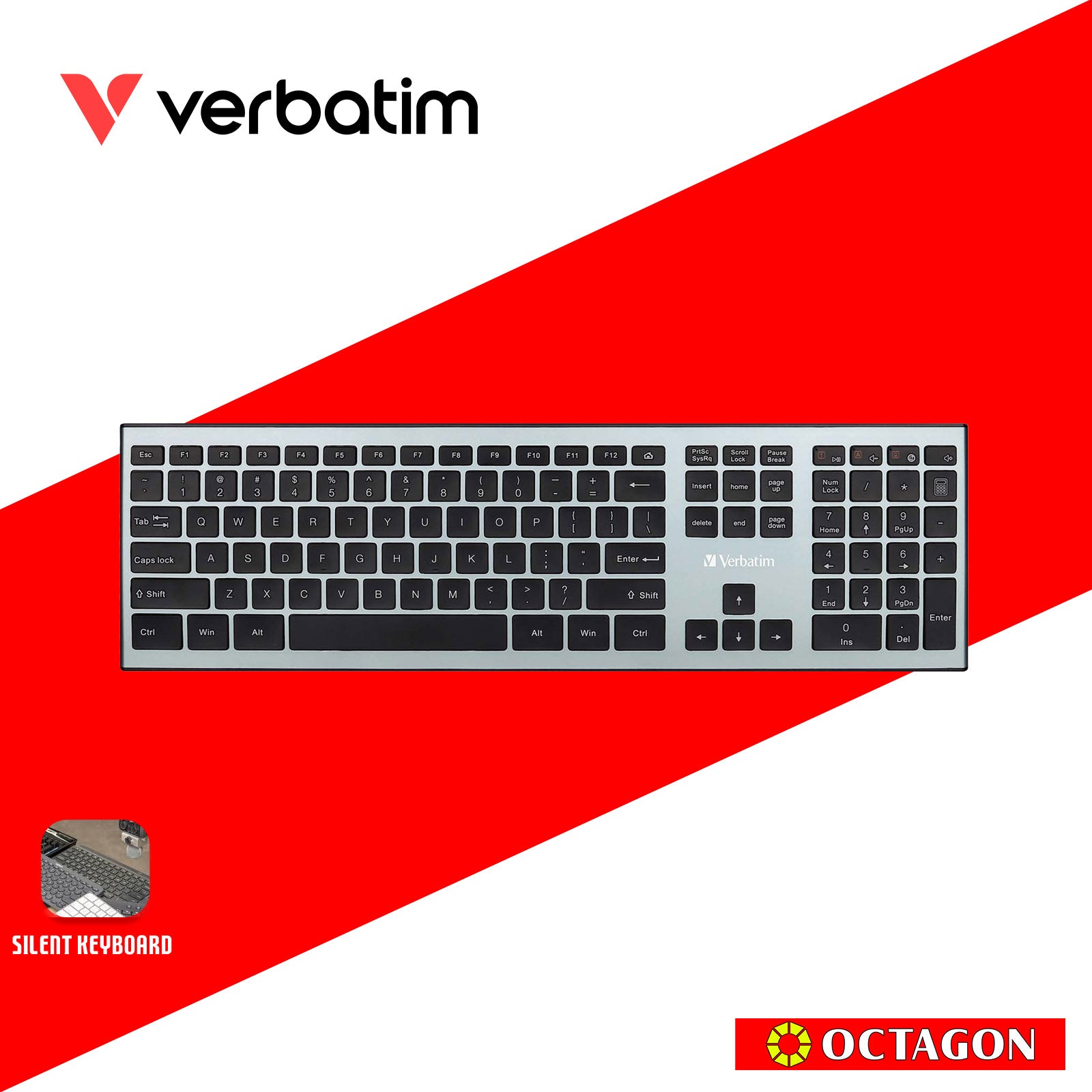 VERBATIM 66751 WIRELESS KEYBOARD & MOUSE COMBO SCISSORS KEYS SILENT (GREY)