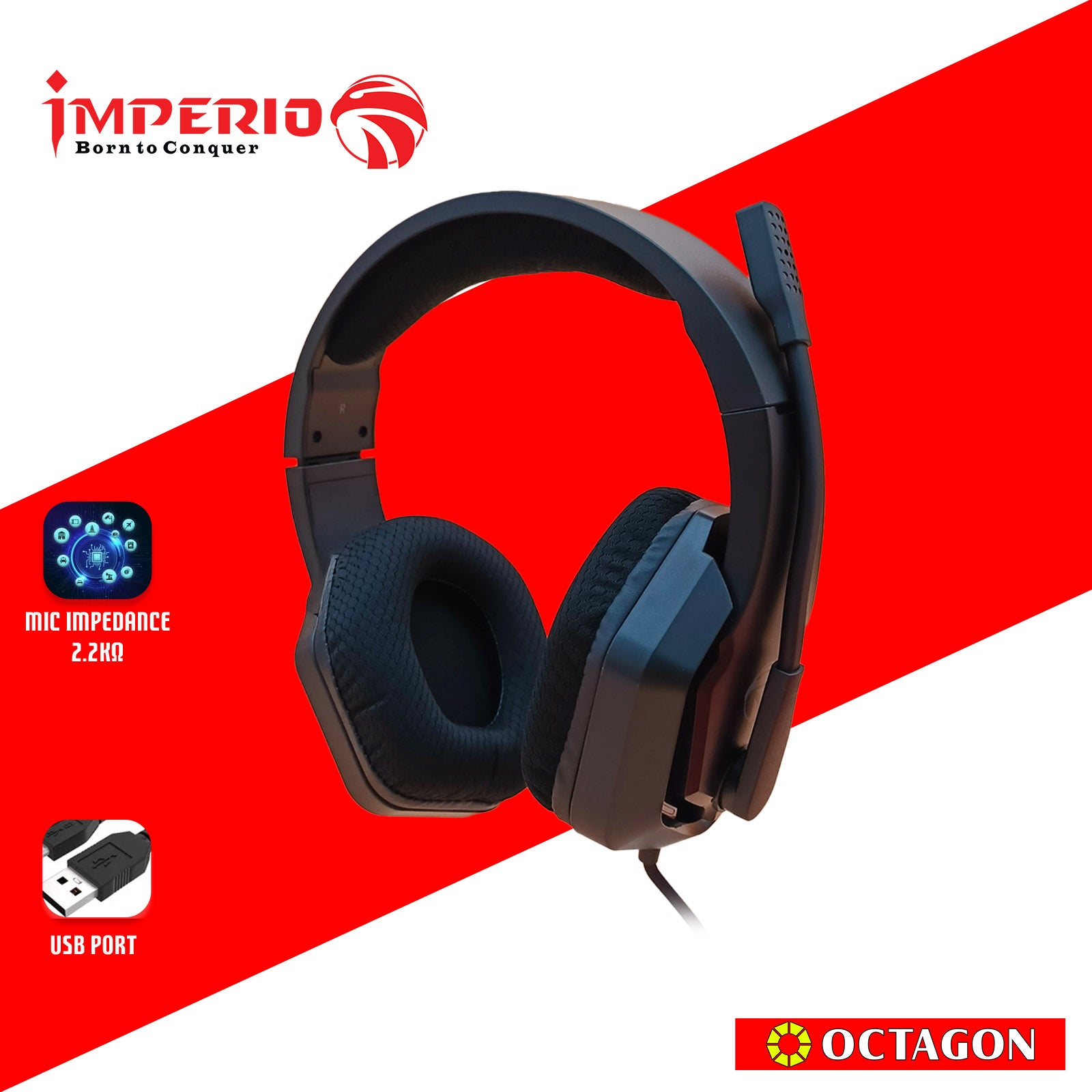 IMPERIO IHSL-X300-BK RGB GAMING HEADSET LIGHT USB+3.5MM PLUG