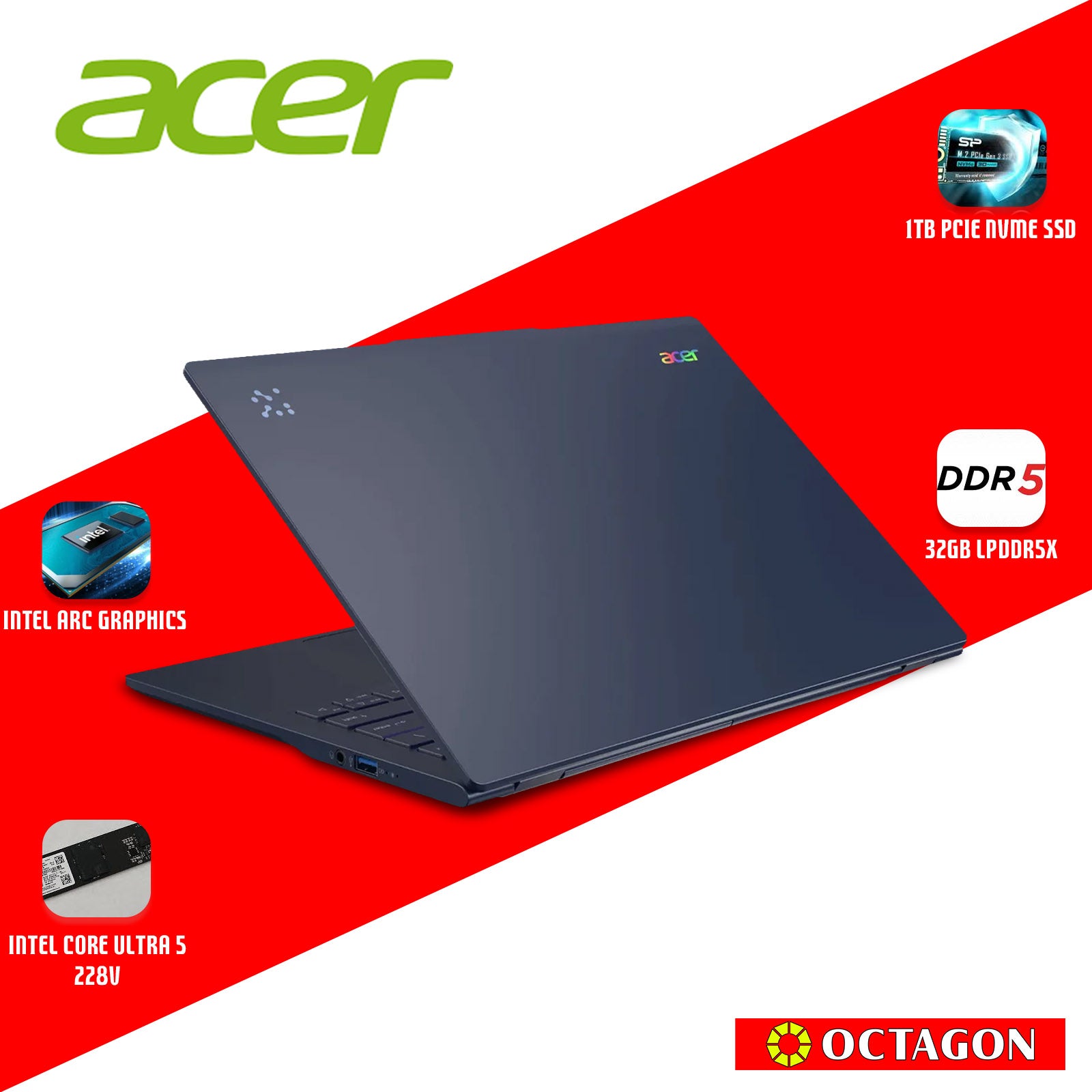 ACER SWIFT SF14-51-553D/ CORE ULTRA 5 228V/ 32GB/ 1TB SSD/ 14 OLED/ WIN 11/ OFFICE H&S 2021