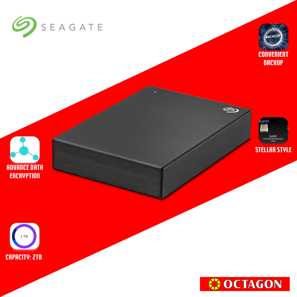 SEAGATE 2TB ONETOUCH BLACK HDD W/ PASSWORD