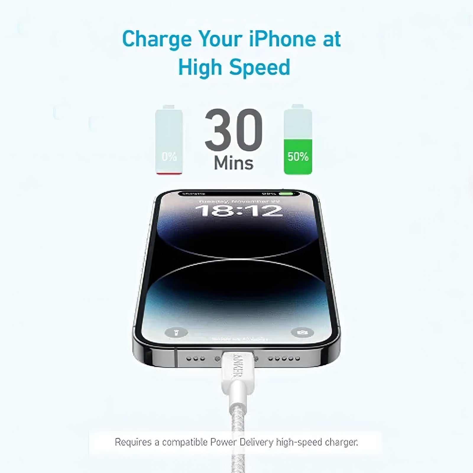 ANKER 322 A81B5H21 WHITE USB-C TO LIGHTNING CABLE 3FT BRAIDED