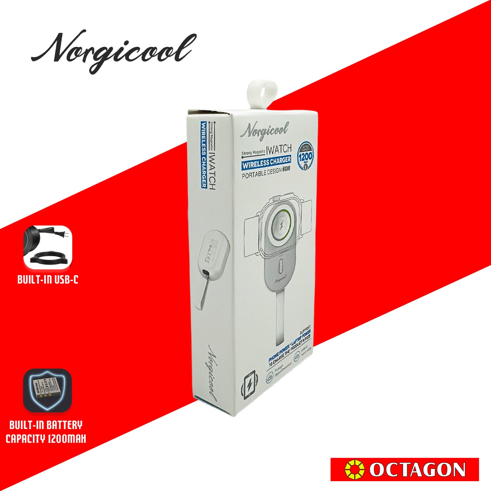 NORGICOOL NP005 TYPE C IWATCH WIRELESS CHARGER 1200MAH WHITE