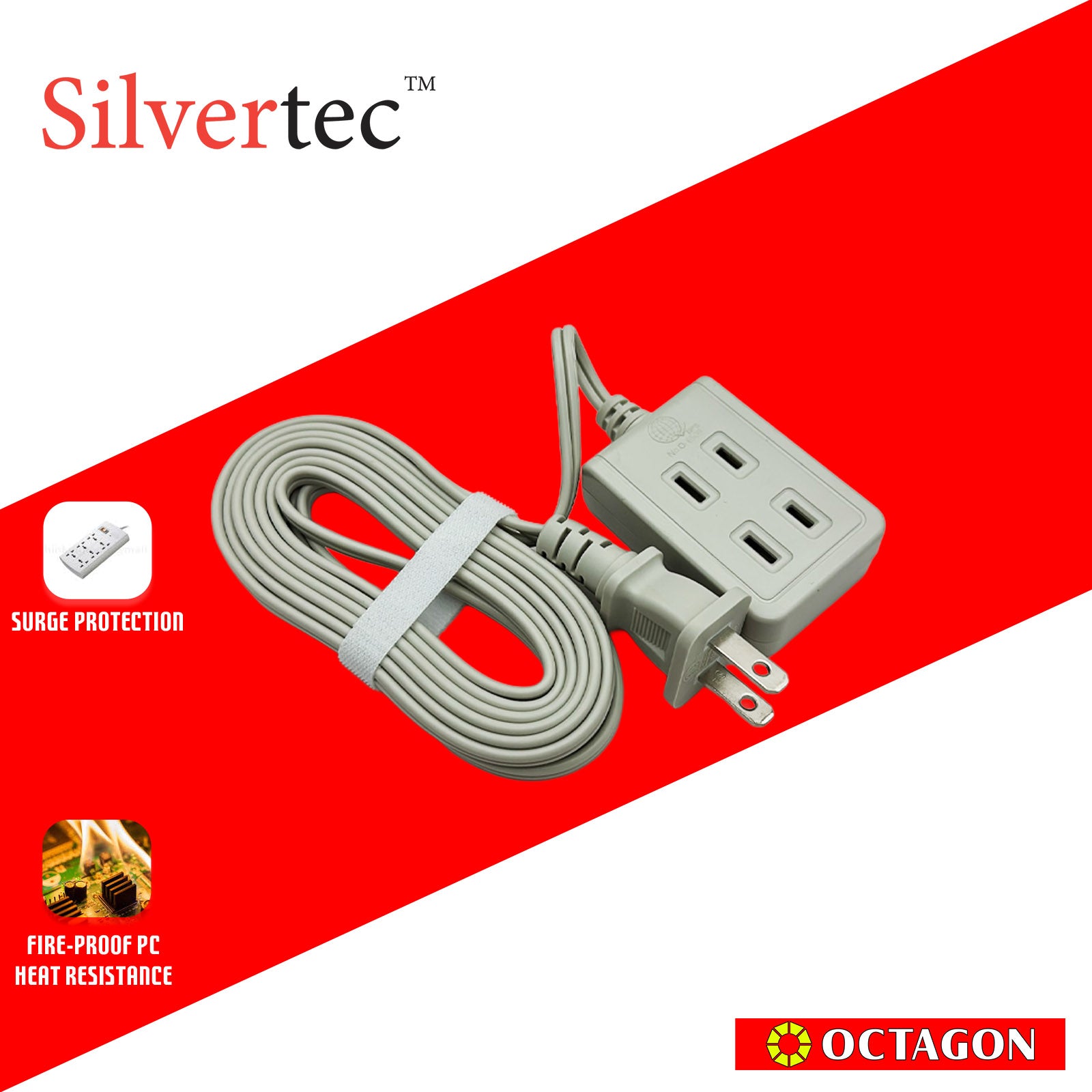 SILVERTEC SV08(3M) 3-OUTLET US 2PIN POWER STRIP/ 6A/ 1500W/ 250V