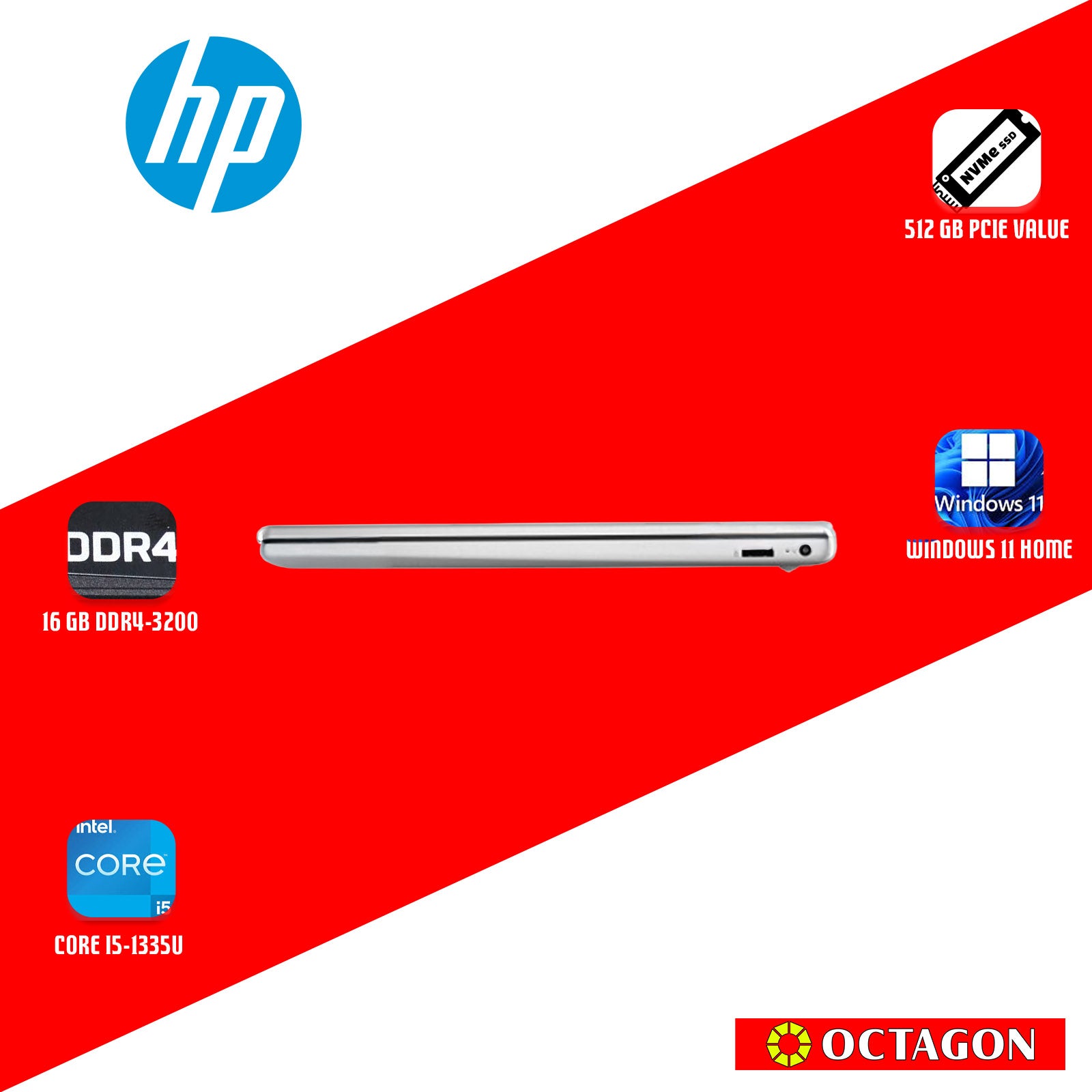 HP 15-FD0516TU/ CORE I5-1335U/ 16GB DDR4 3200/ 512GB SSD/ 15.6" FHD/ WIN 11/ INTEL IRIS XE/ OFFICE HOME 2024 + O365 BASIC/ SILVER