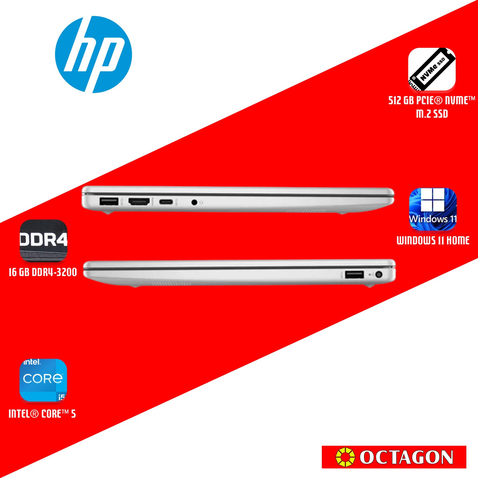 HP 14-EP1144TU/ CORE 5-120U/ 16GB DDR4/ 512GB SSD/ 14 FHD/ WIN 11/ OFFICE 2024 + O365 BASILICA/ SLV
