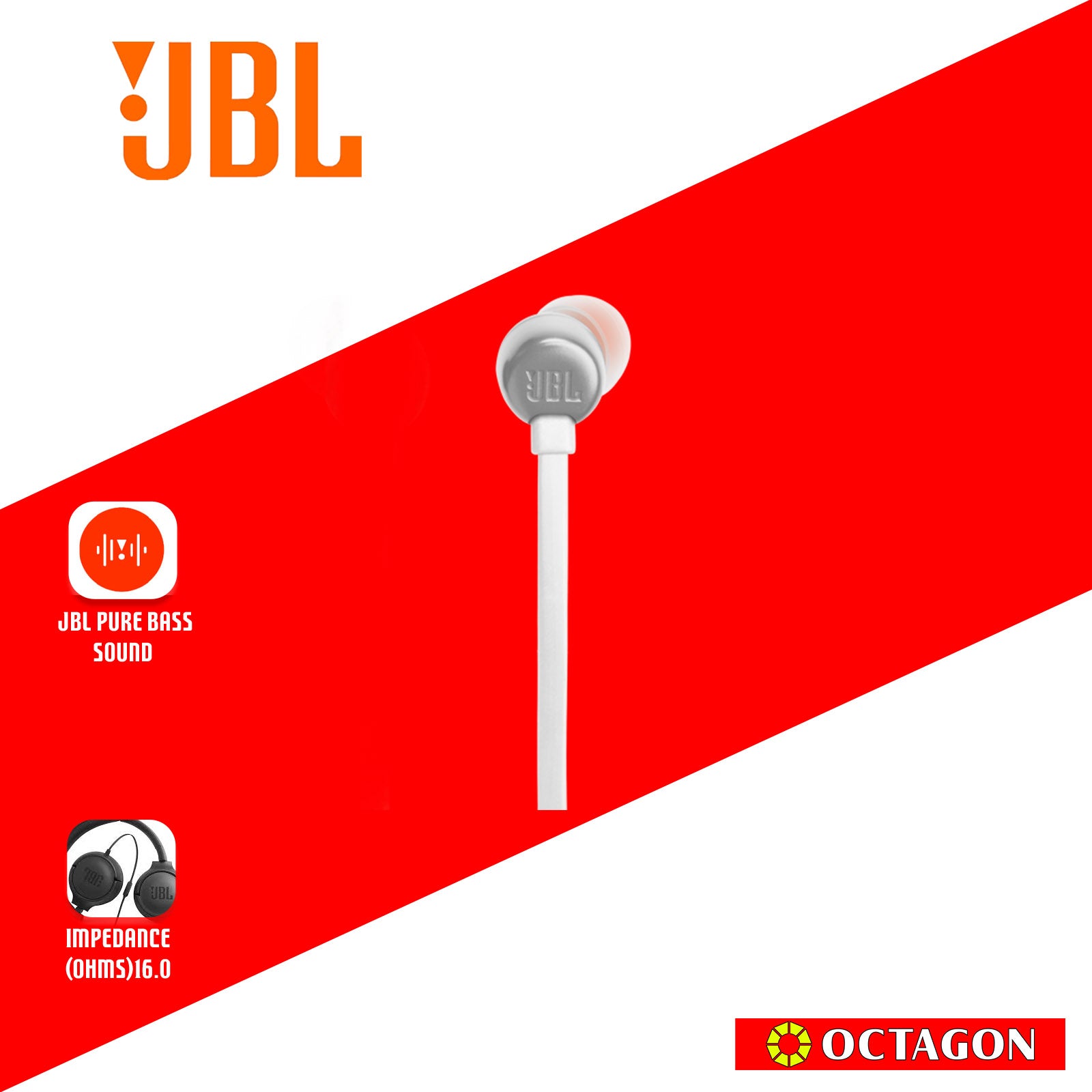 JBL T310C WHITE WIRED EARPHONES WITH MIC
