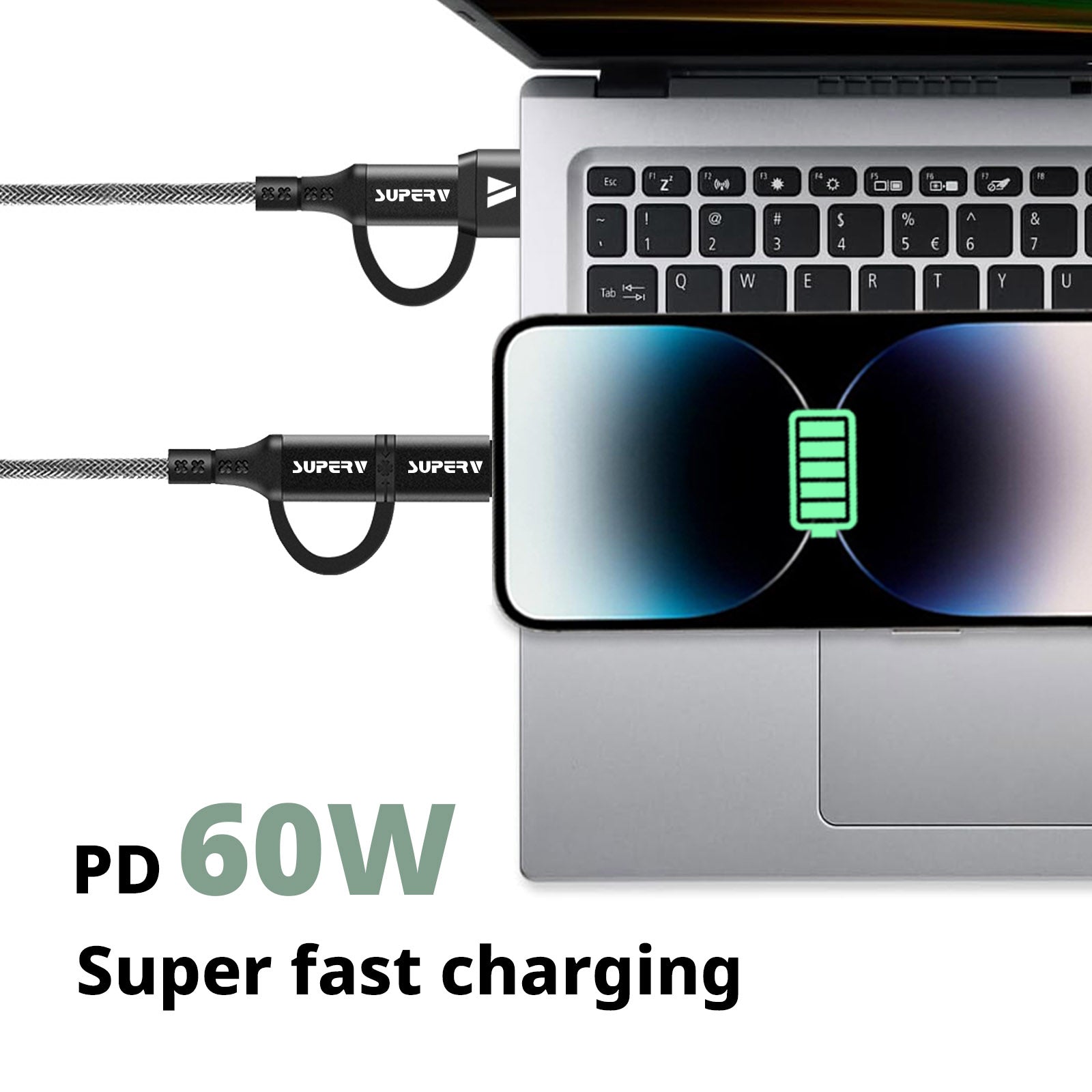 SUPERV CC41-100 Charging Cable 60W 4in1 PD60W USB-A/Type-C Multiport