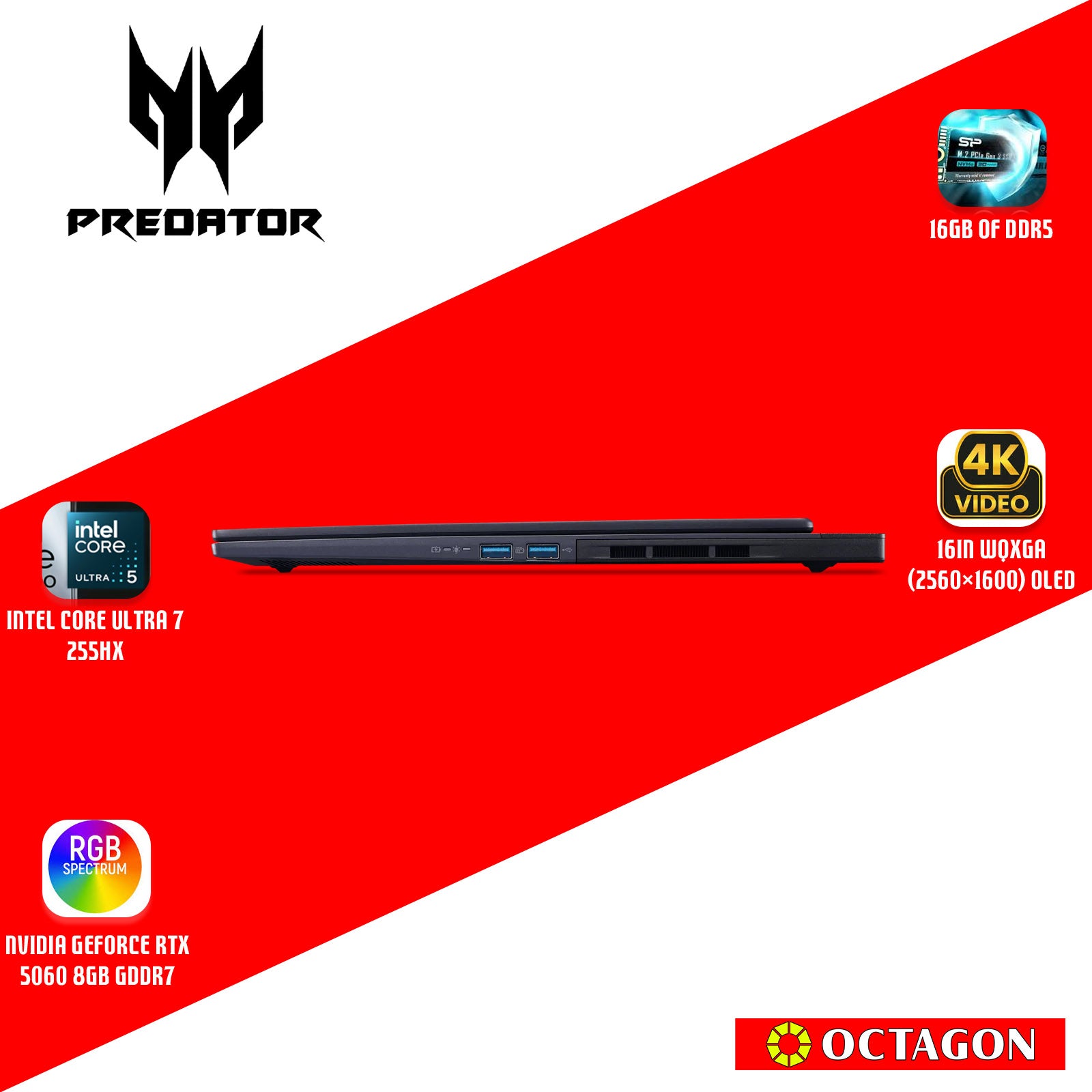 ACER PREDATOR HELIOS NEO SLIM PHN16S-71-72WE/ ULTRA 7 255HX/ 16GB DDR5/ 512GB SSD/ 16 OLED WQXGA 240HZ/ WIN 11/ RTX5060 8GB