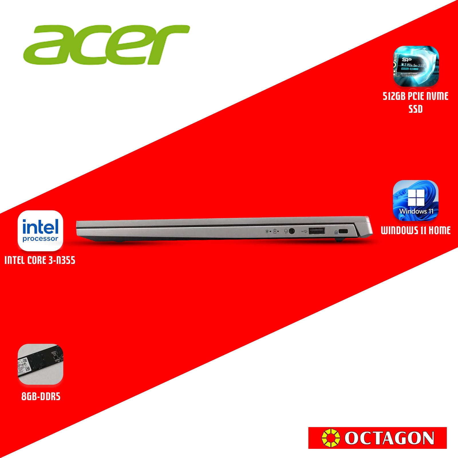 ACER ASPIRE LITE AL15-33P-332M/ INTEL CORE3 N355/ 8GB/ 512GB SSD/ 15.6 IPS FHD/ WIN 11