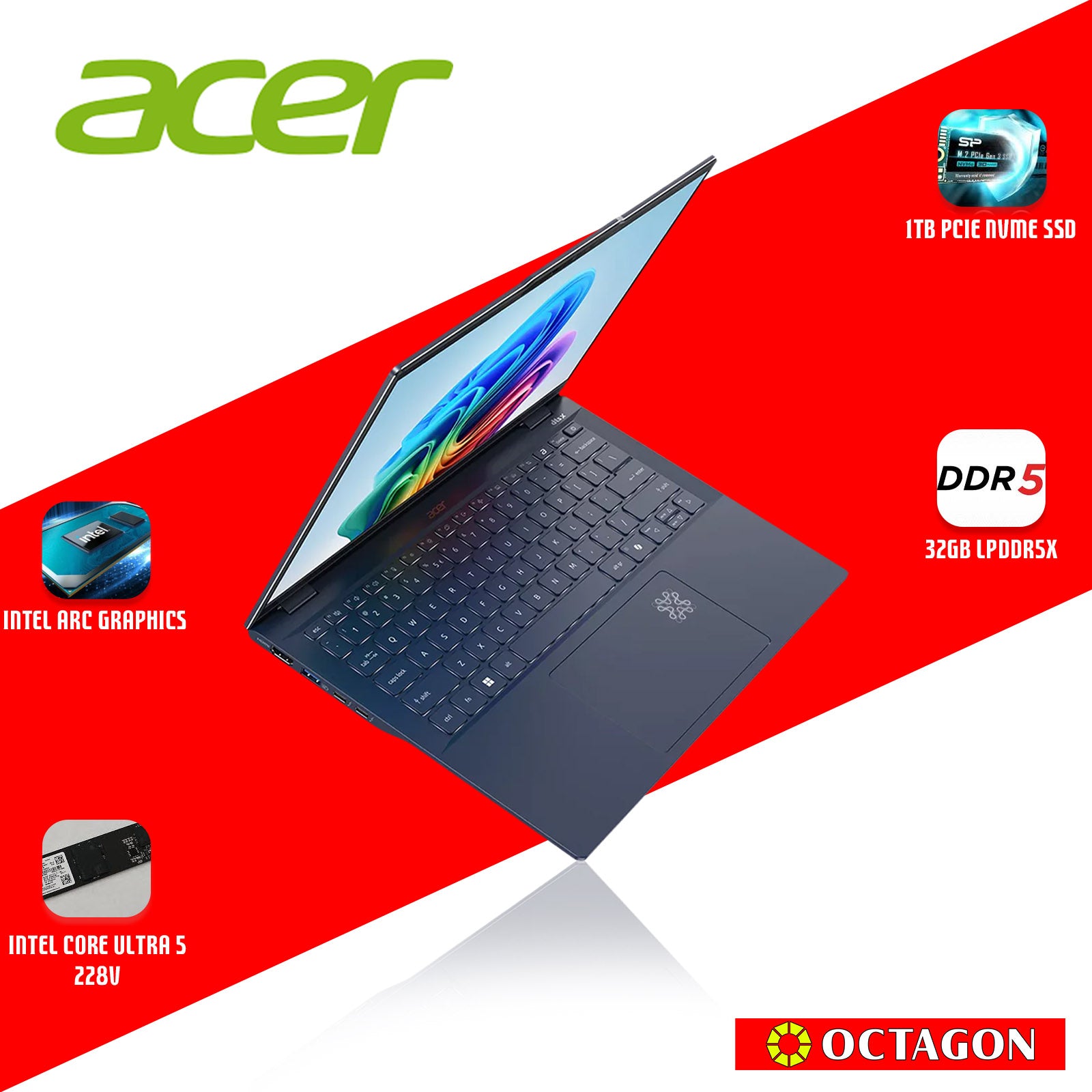 ACER SWIFT SF14-51-553D/ CORE ULTRA 5 228V/ 32GB/ 1TB SSD/ 14 OLED/ WIN 11/ OFFICE H&S 2021