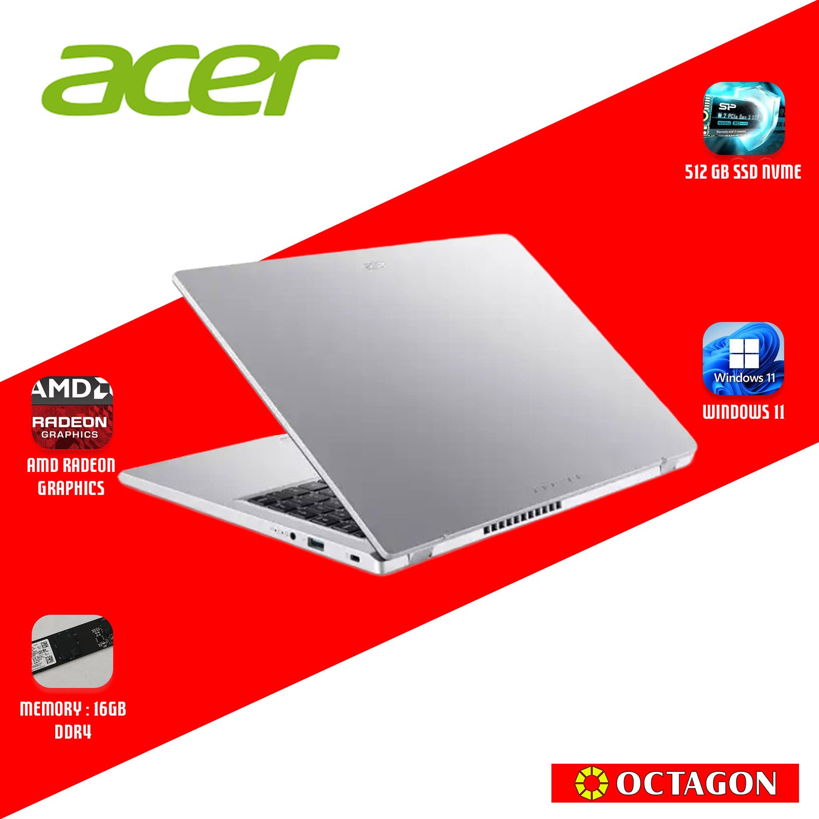 ACER ASPIRE LITE AL15-42P-R6D1/ RYZEN 7 7730U/ 16GB/ 512GB SSD/ 15.6" IPS FHD/ WIN 11/ OFFICE HOME 2024 + OFFICE 365 1YR/ SILVER