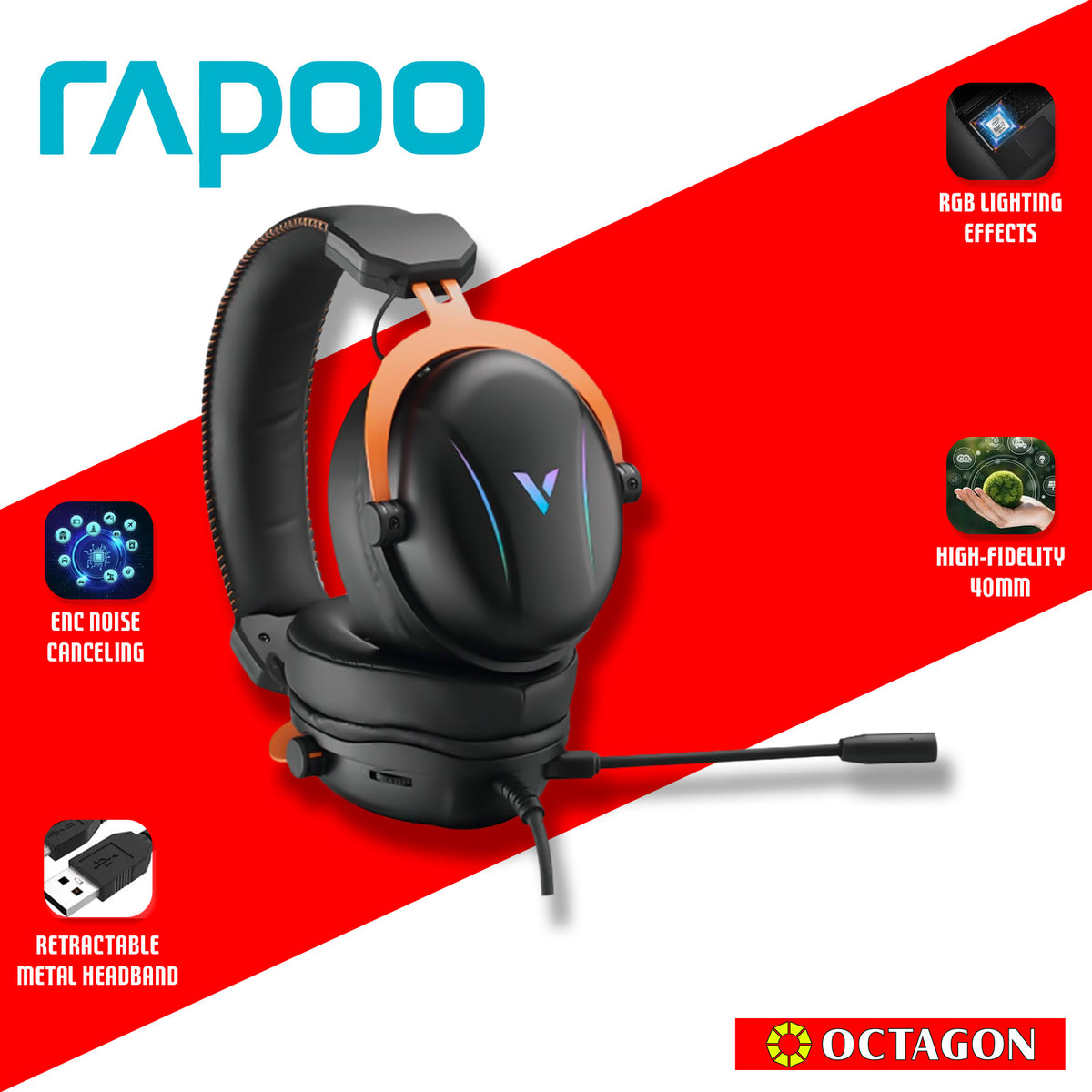 RAPOO VH350S BLACK WIRED USB 7.1 GAMING HEADSET