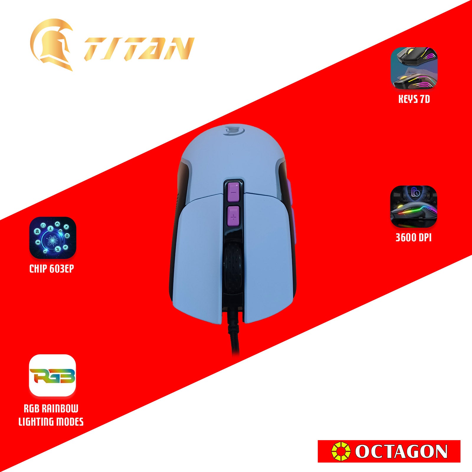 TITAN TMO-698 USB GAMING LED MOUSE 3600DPI PURPLE/BLACK