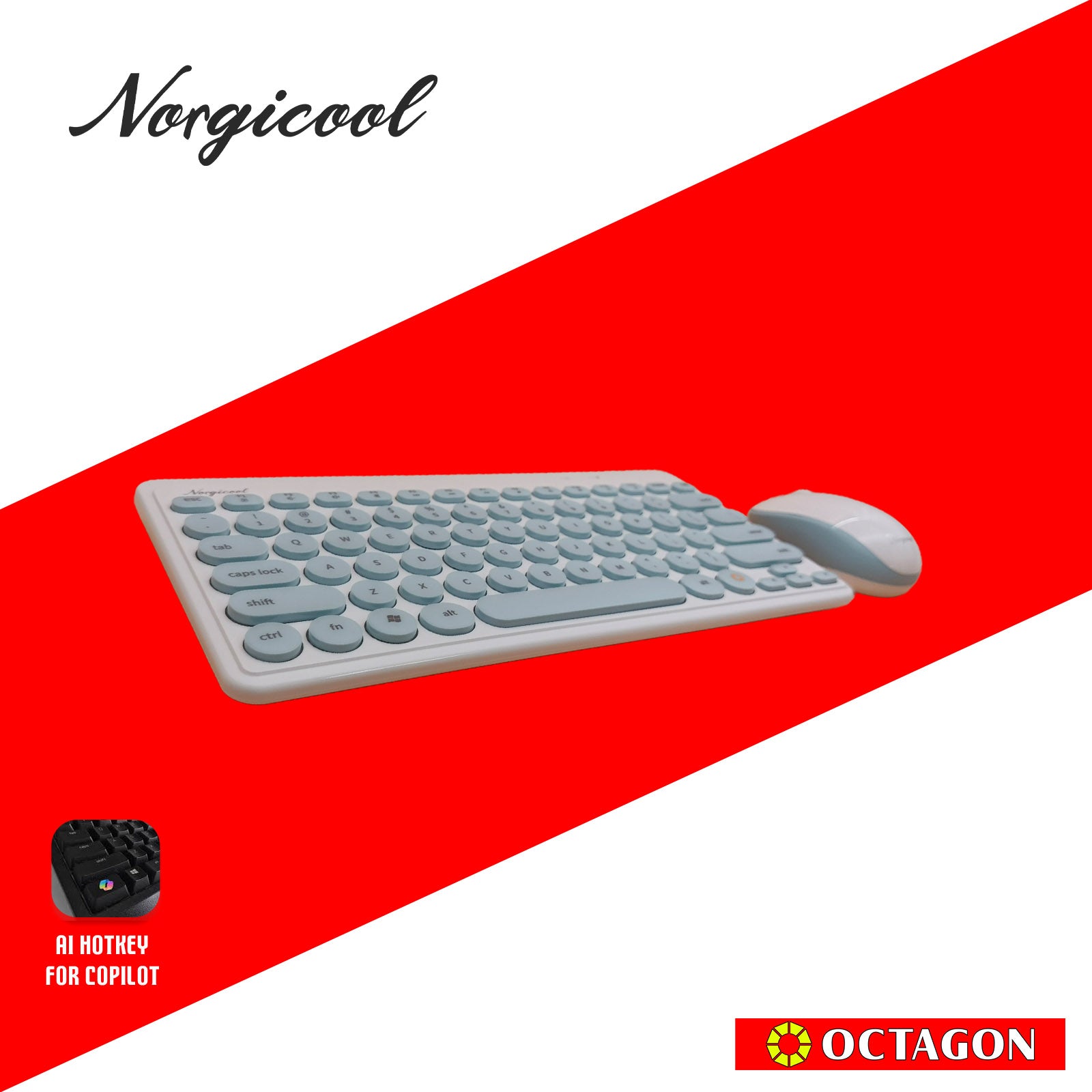 NORGICOOL NKM263W-BLI 2.4G WIRELESS MINI COMBO WHITE/BLUE