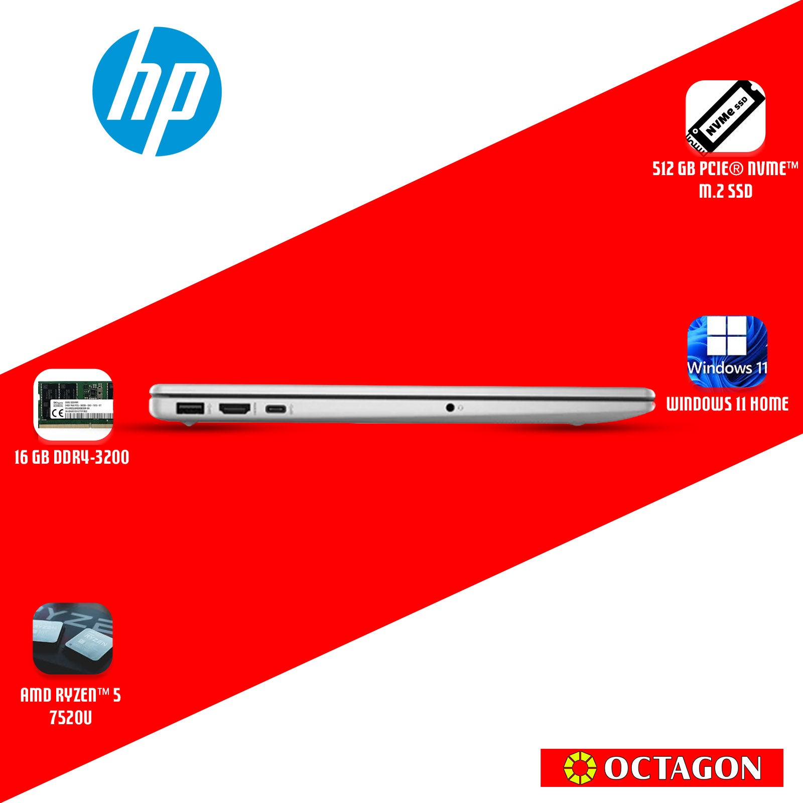 HP 15-FC0757AU/  RYZEN 5-7520/ 16GB/ 512GB SSD/ 15.6 FHD/ WIN 11/ SLV