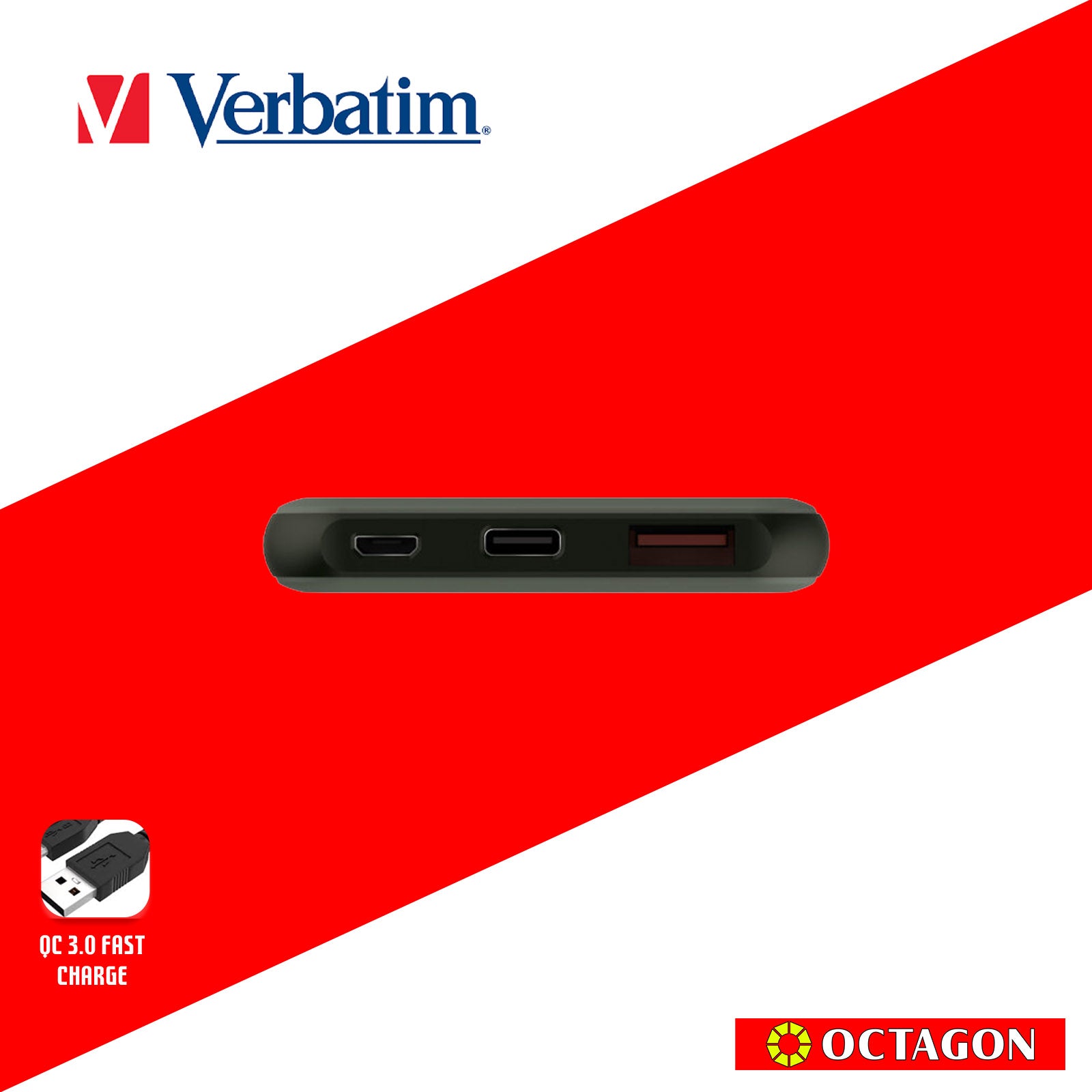 VERBATIM 66440 10000MAH LIGHTWEIGHT POWER PACK PD 18W + QC 3.0 18W (GREEN)