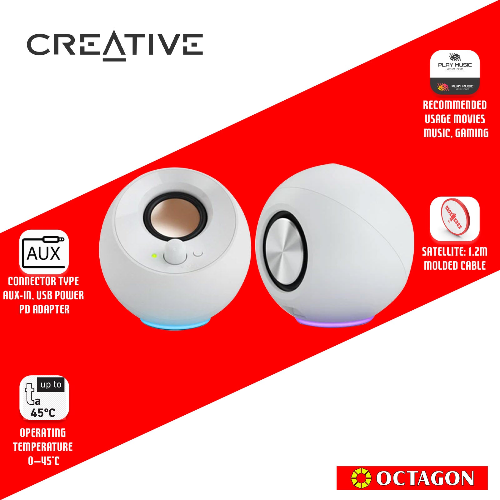 CREATIVE PEBBLE WHITE 2.0 SPEAKER USB