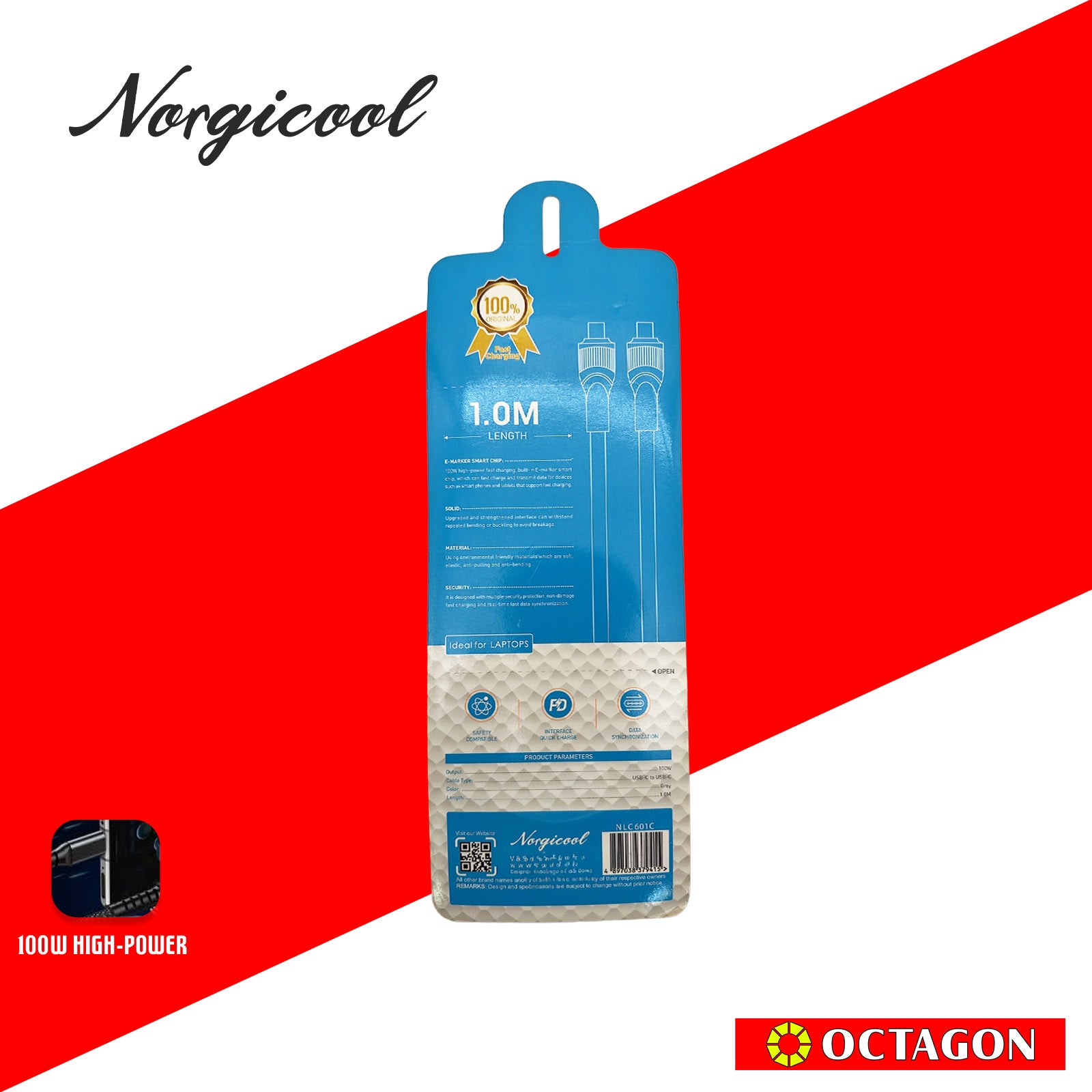 NORGICOOL NLC601C 100W PD USB-C/C CABLE 1M
