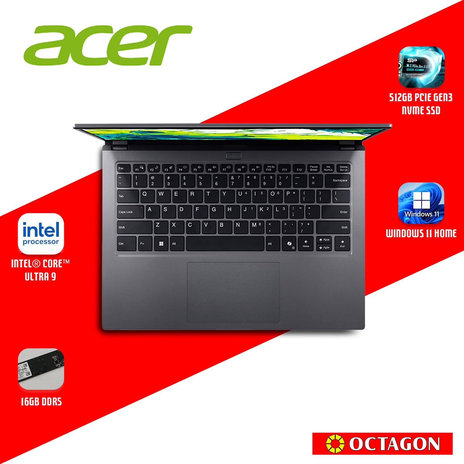 ACER ASPIRE GO 14 AG14-I71M-93SE/ ULTRA 9 185H/ 16GB/ 512GB SSD/ 14 WUXGA IPS/ WIN 11/ GRAY/ OFFICE H&S 2024 + M365