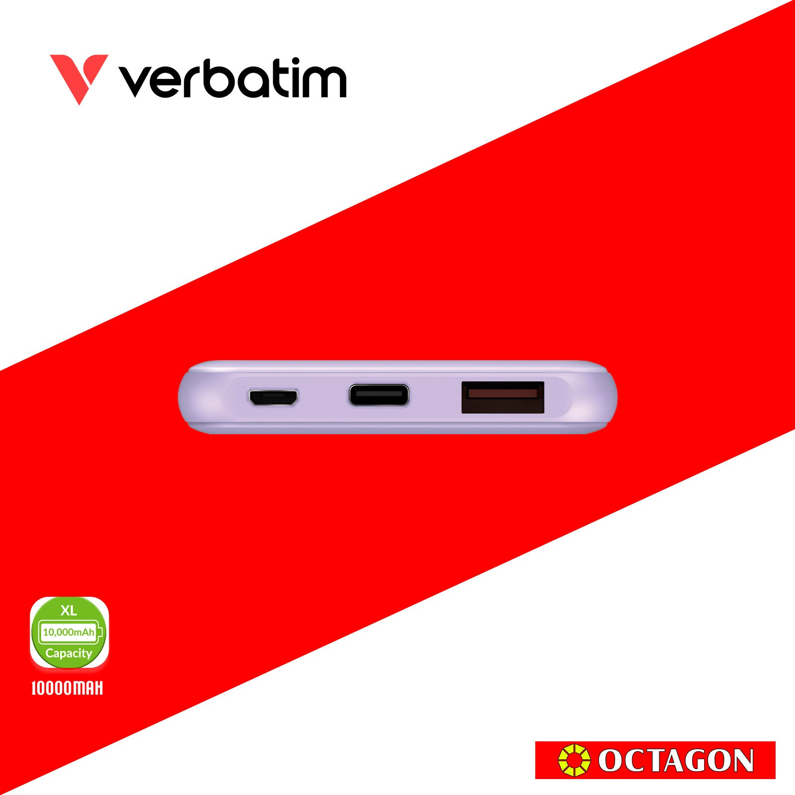 VERBATIM 66441 10000MAH LIGHTWEIGHT POWER PACK PD 18W + QC 3.0 18W (PURPLE)