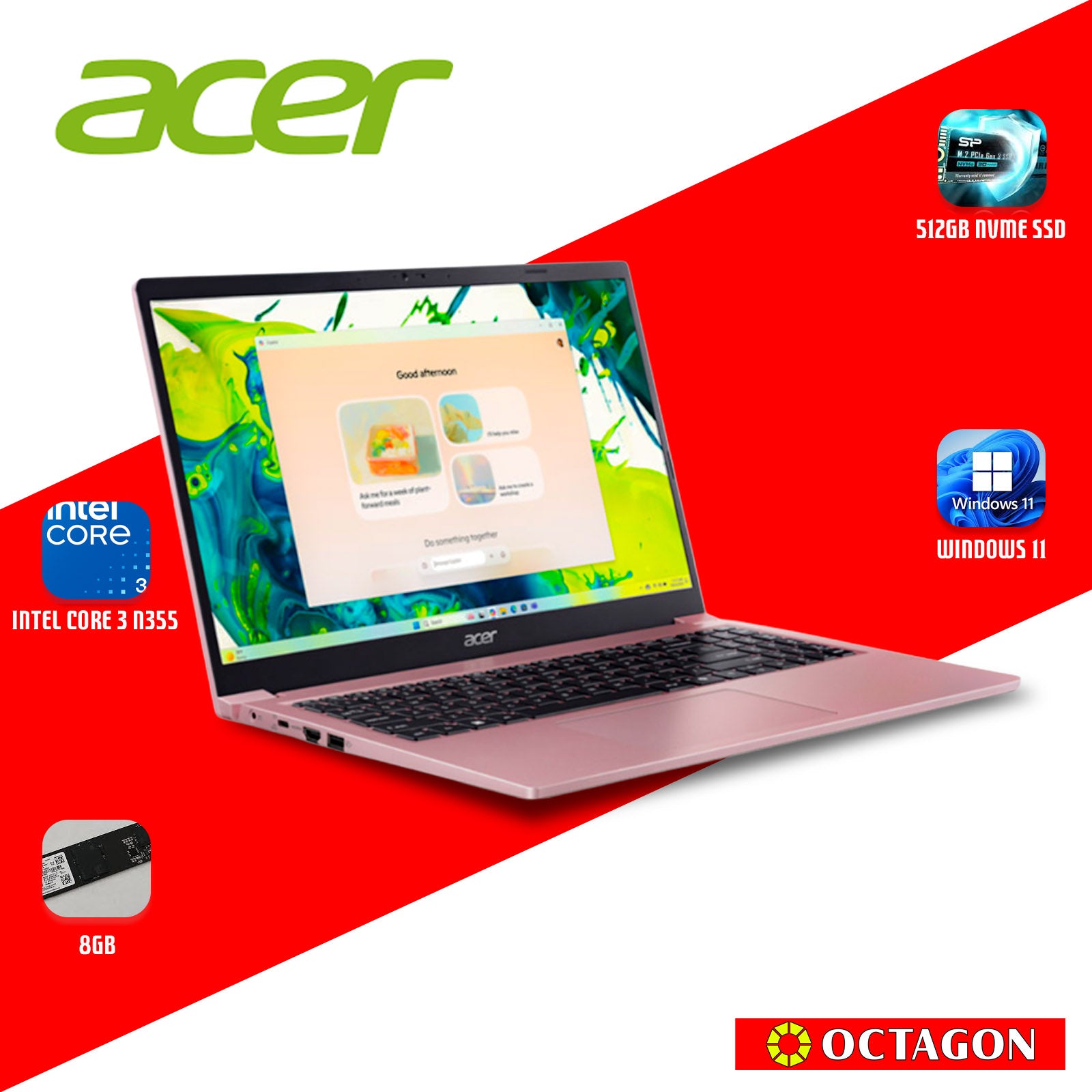 ACER ASPIRE LITE AL15-33P-34A6 NUDE PINK/ CORE 3-N355/ 8GB/ 512GB SSD/ 15.6 FHD IPS/ OFFICE H&S 2024 + M365/ WIN 11/ PINK