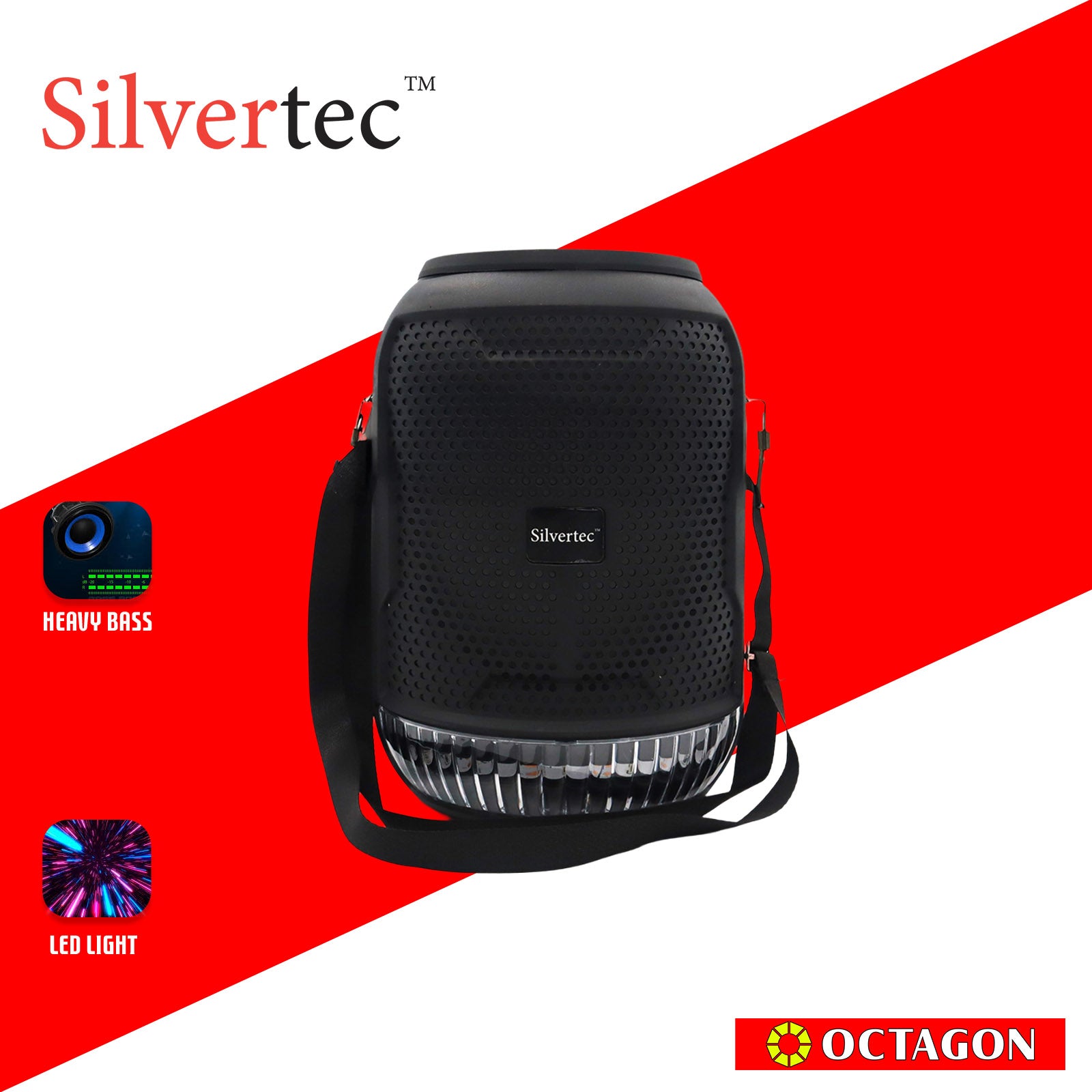 SILVERTEC SPBT-10605 USB/TF/AUX/FM/15W PORTABLE LED KARAOKE BT TWS SPEAKER ROUND W/ WIRED MICROPHONE & STRAP/ LITHIUM 3.7V/2400MAH