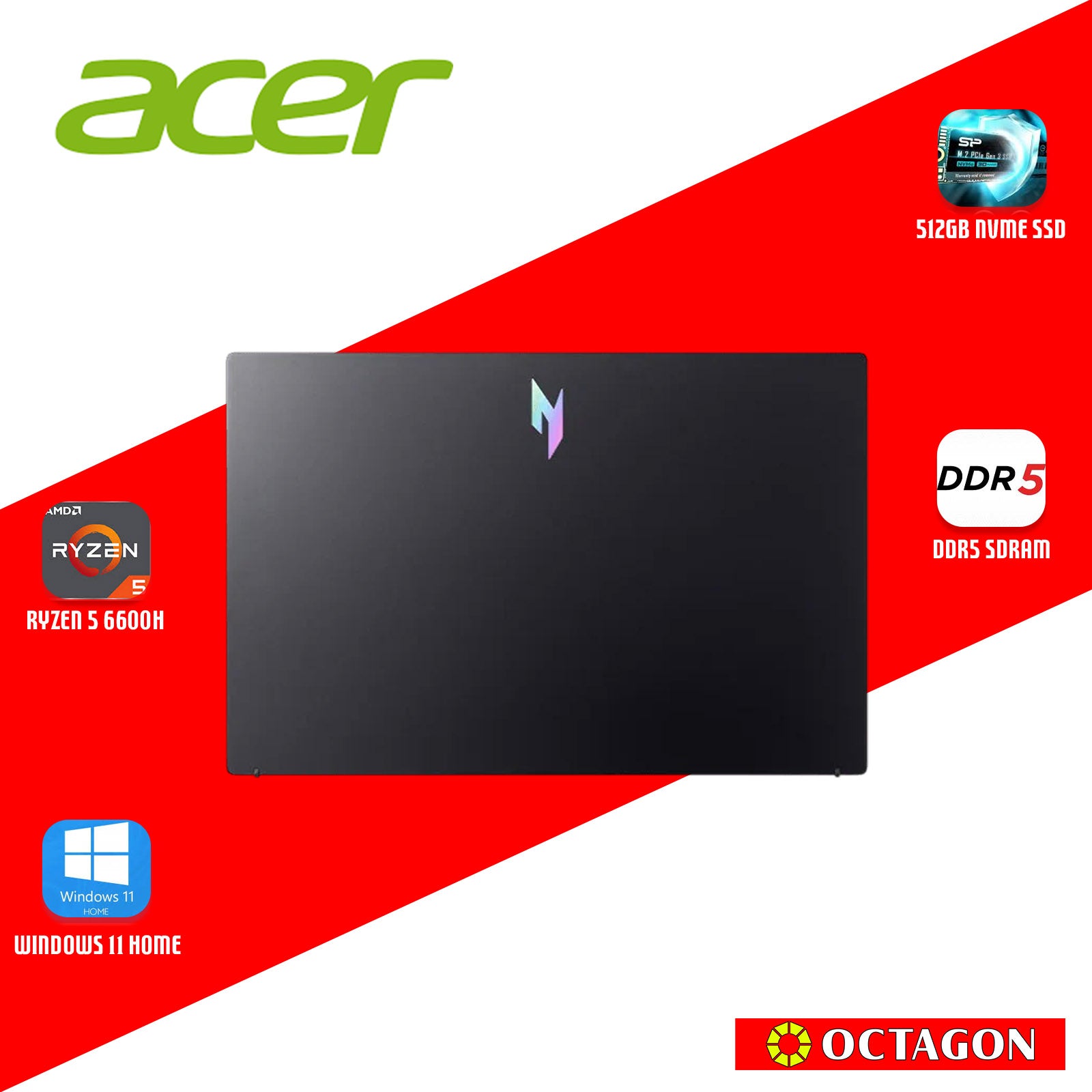 ACER NITRO V ANV15-41-R023/ RYZEN 5 6600H/ 8GB DDR5/ 512GB SSD/ 15.6 FHD IPS 165HZ/ WIN 11/ RTX2050 4GB/ OFFICE HOME 2024