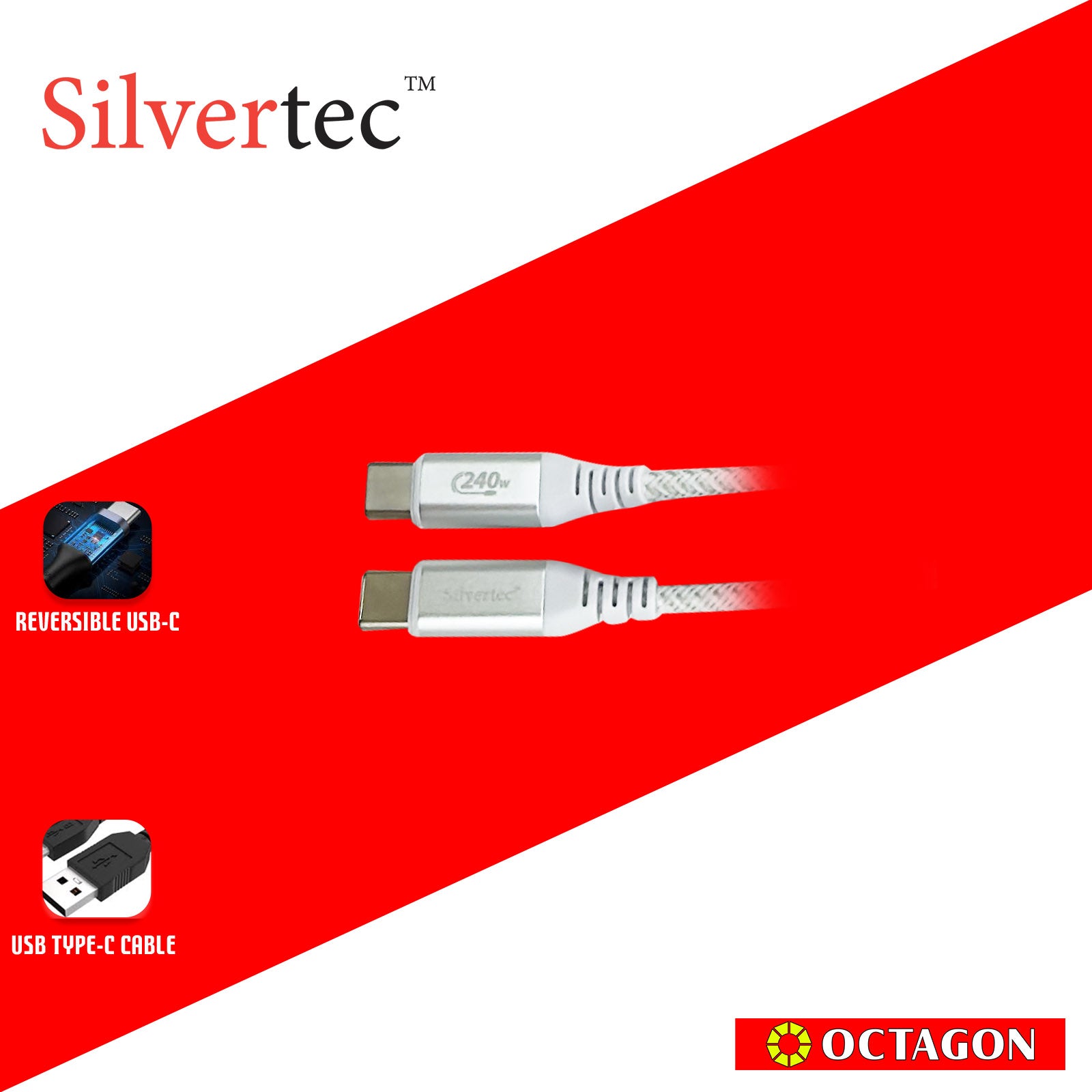 SILVERTEC SW-CC120-SL USB-C 1.2M 240W CABLE