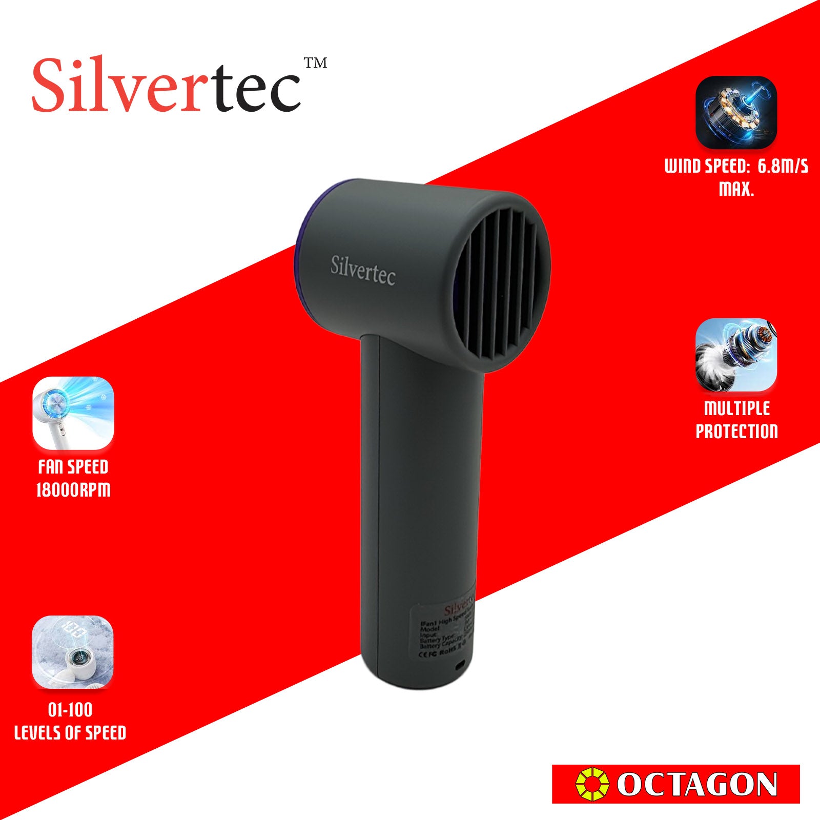 SILVERTEC SMX-IFAN1-GY HIGH SPEED TURBO MINI FAN 2500MAH GREY (M81)