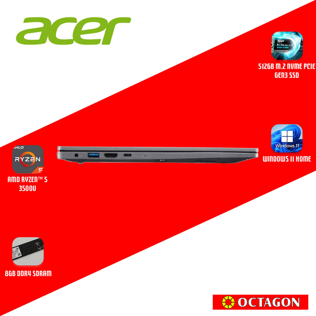 ACER ASPIRE LITE AL15-410P-R08W/ RYZEN 5 3500U/ 8GB/ 512GB SSD/ 15.6 IPS FHD/ WIN 11