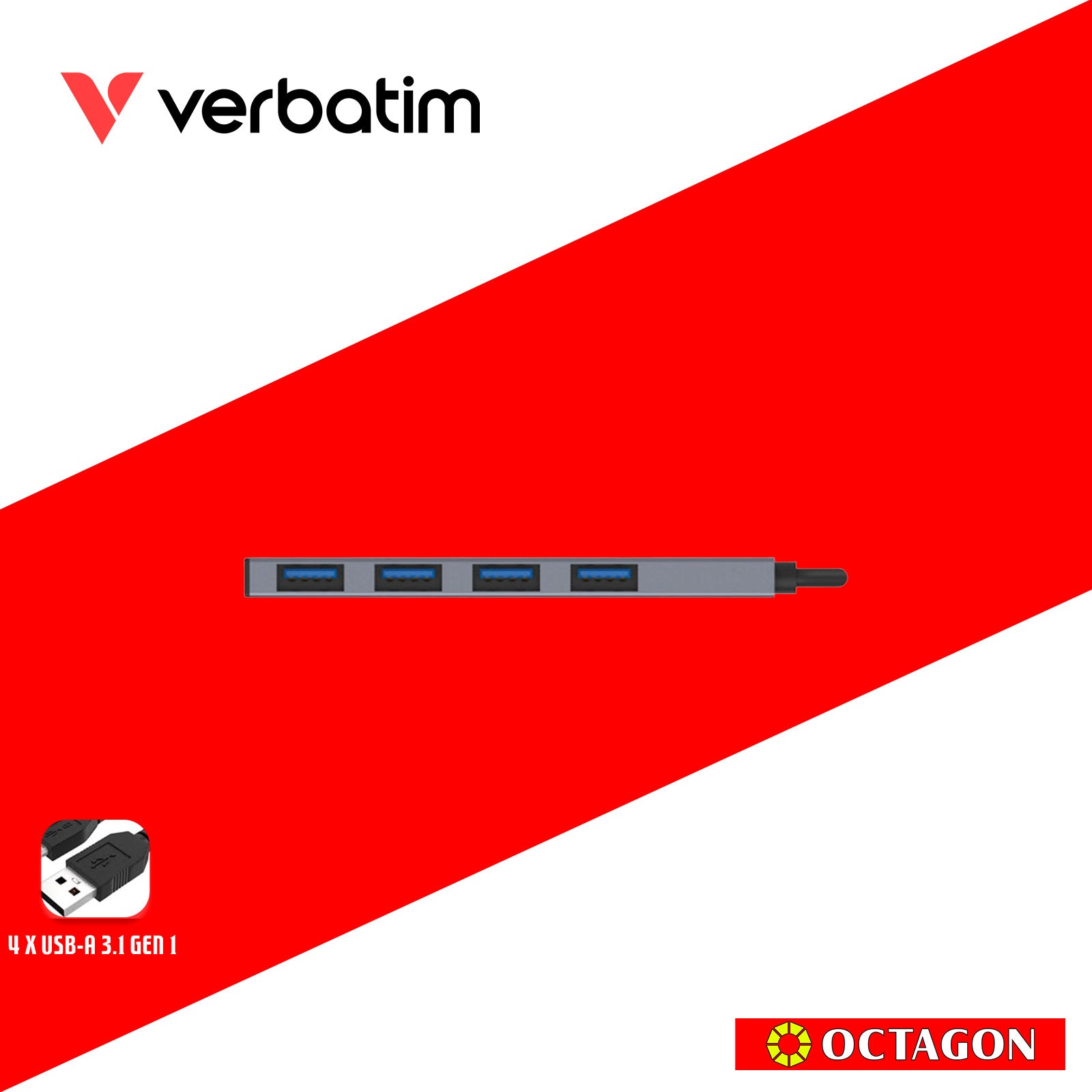 VERBATIM 66627 4-IN-1 USB3.1 HUB WITH TYPE C CONVERTER (4 PORTS*USB3.1) (GREY)