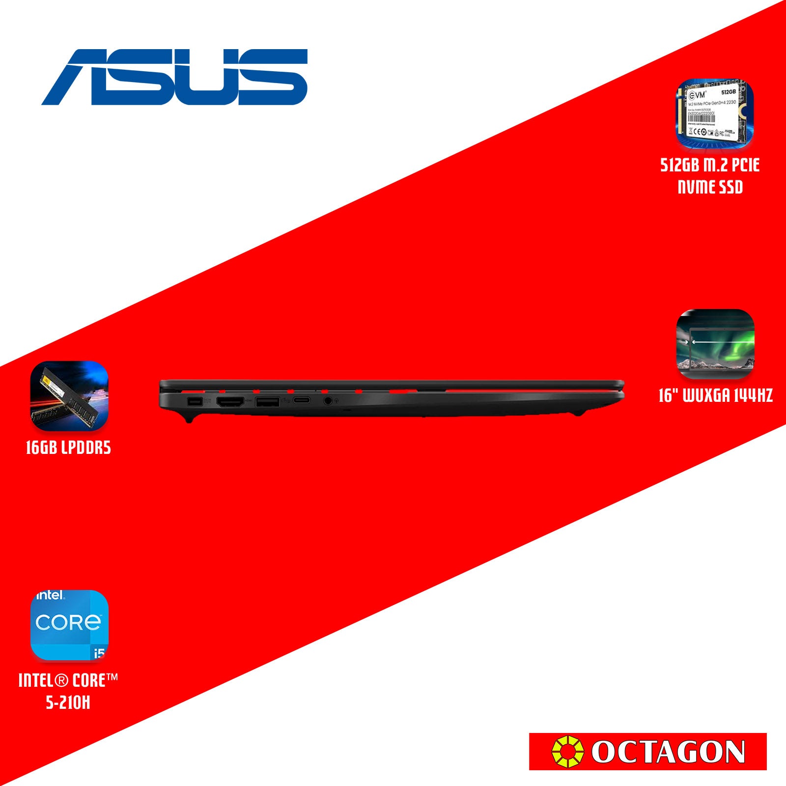 ASUS VIVOBOOK 16 V3607VU-RP196W/ CORE 5-210H/ 16GB/ 512GB SSD/ 16 WUXGA 144HZ/ WIN 11/ RTX4050 6GB/ BLK