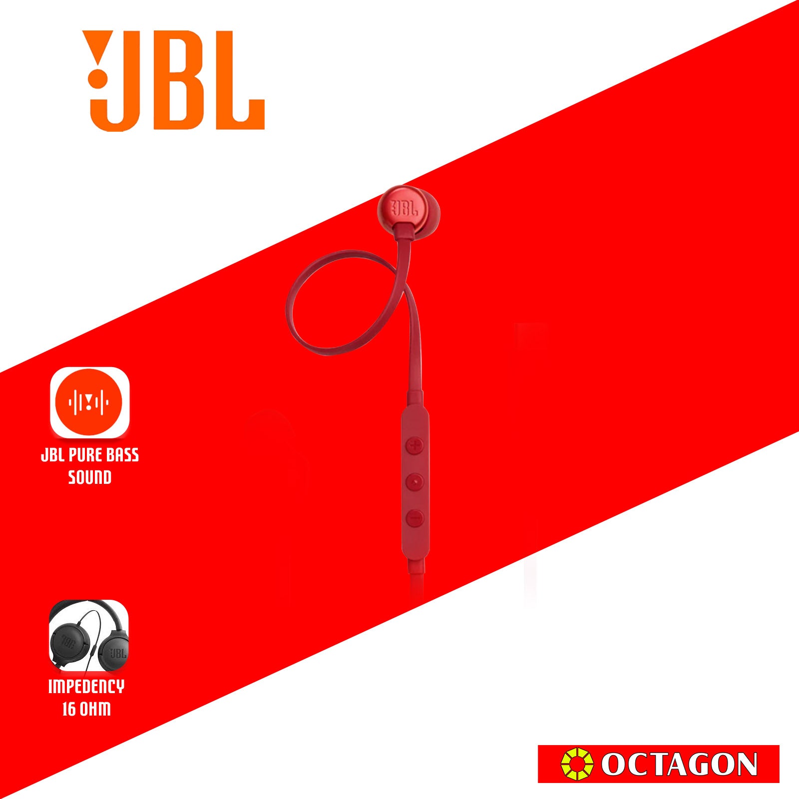 JBL T310C RED WIRED EARPHONES WITH MIC
