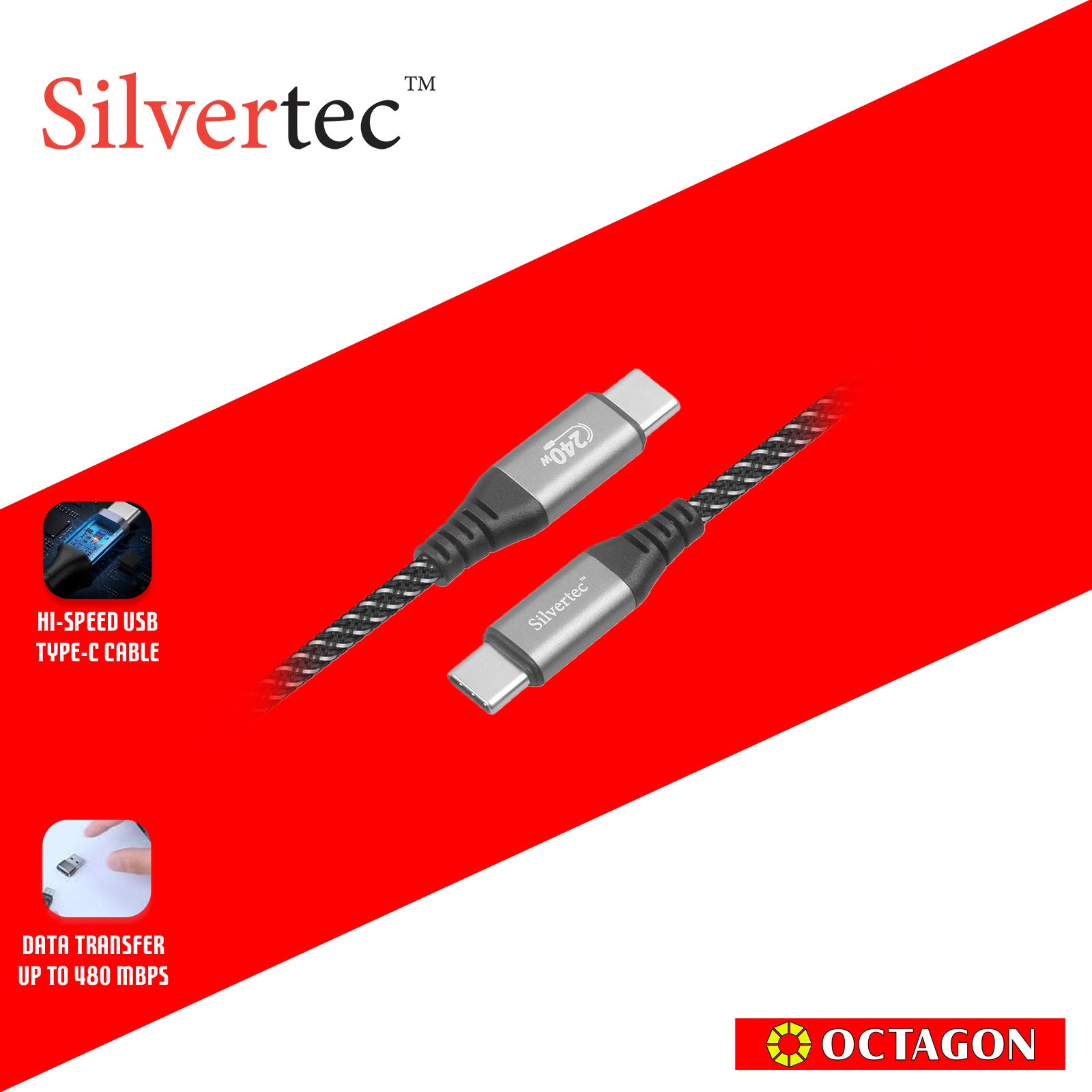 SILVERTEC SW-CC120-BK USB-C 1.2M 240W CABLE