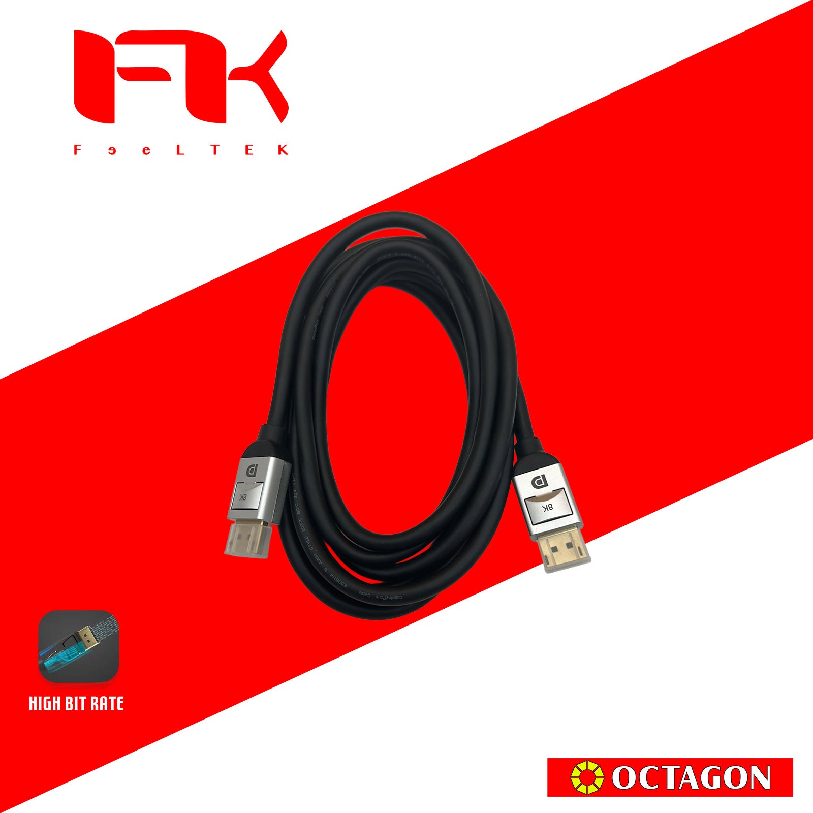 FEELTEK CADP300M141F AIR DISPLAY PORT CABLE 3M DISPLAY PORT 1.4 HBR3 (32.40 GBIT/S BANDWIDTH)