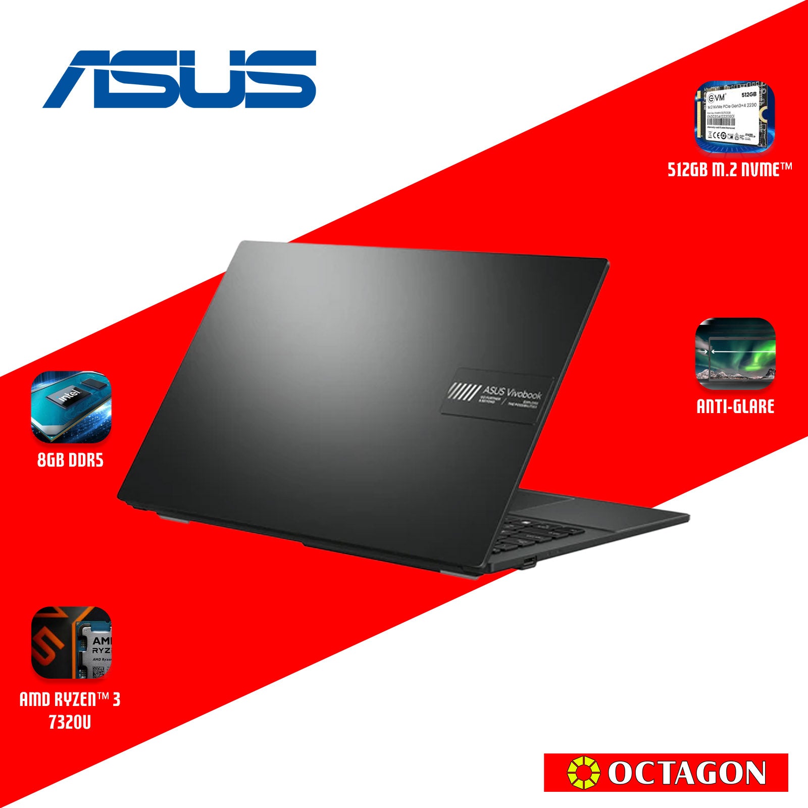 ASUS VIVOBOOK GO 15 E1504FA-BQ2324W/ RYZEN 3 7320U/ 8GB/ 512GB SSD/ 15.6" FHD/ WIN 11/ BLACK