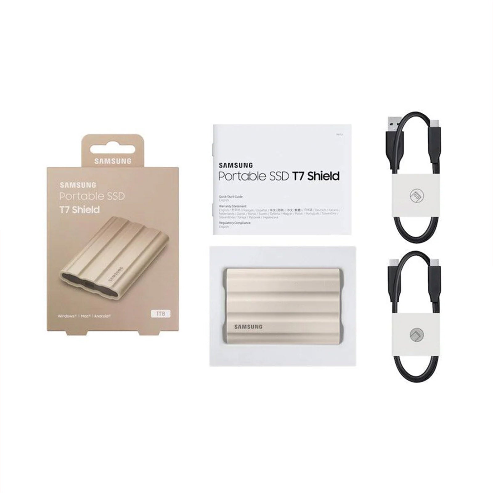 SAMSUNG T7 SHIELD 1TB BEIGE PORTABLE EXTERNAL SOLID STATE DRIVE