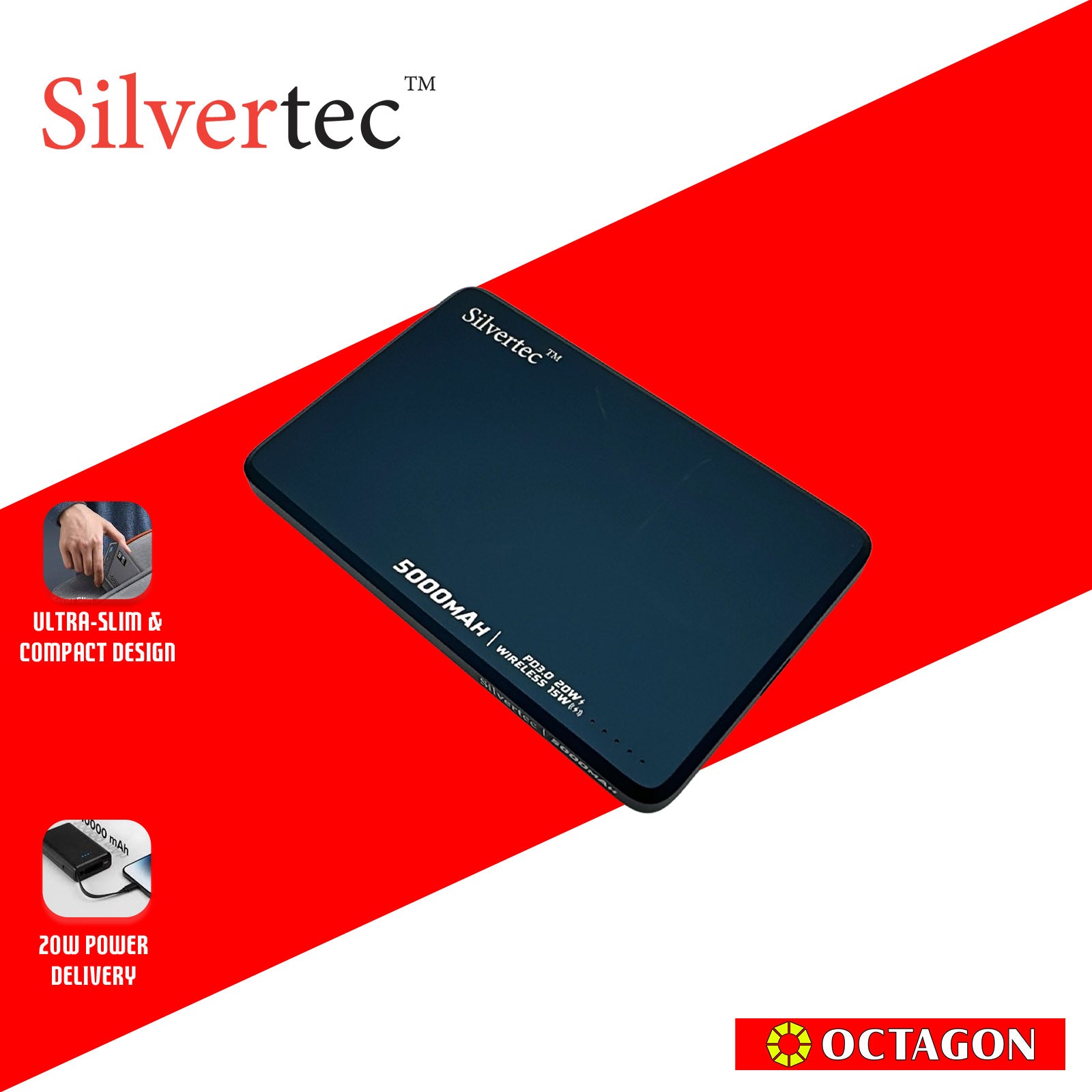 SILVERTEC SRT-MP50-PP ULTRA-SLIM MAGNETIC WIRELESS PD20W POWERBANK 5000MAH