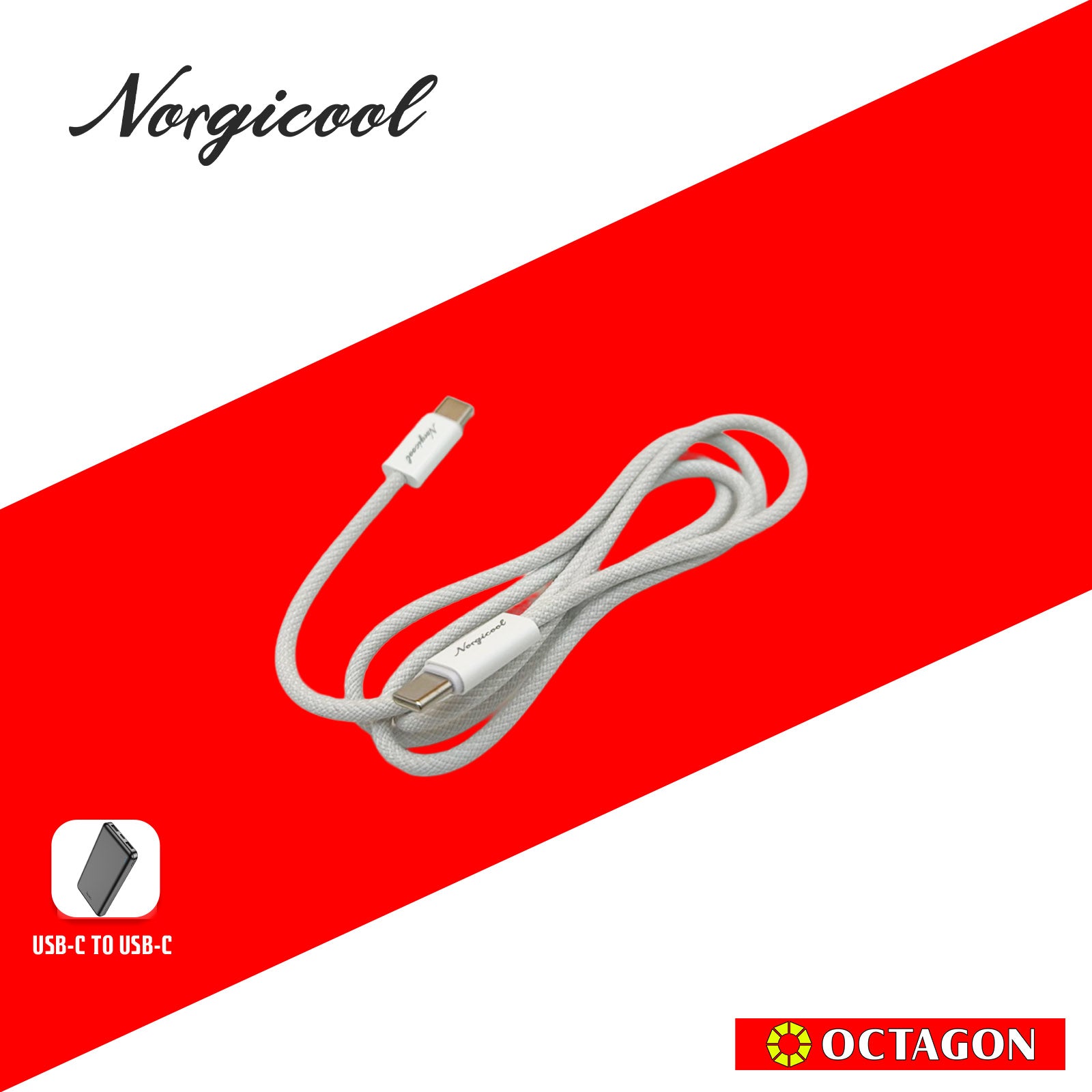 NORGICOOL NLC901 65W PD USB-C/C CABLE 1M C-C15 WEAR RESISTANT & ANTI-TANGLE