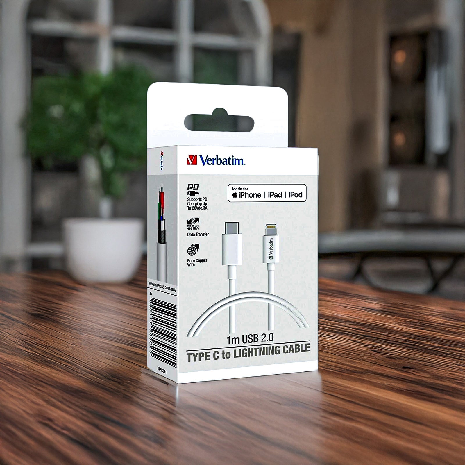 VERBATIM 66582 LIGHTNING TO USB-C CABLE WHITE 1M