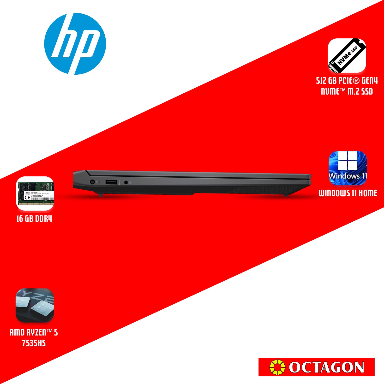 HP VICTUS 15-FB3223AX/ RYZEN 5-7535HS/ 16GB DDR4/ 512GB SSD/ 15.6 FHD IPS 144HZ/ WIN 11/ RTX3050 6GB/ OFFICE H&S 2024 + M365 BASIC/ SLV