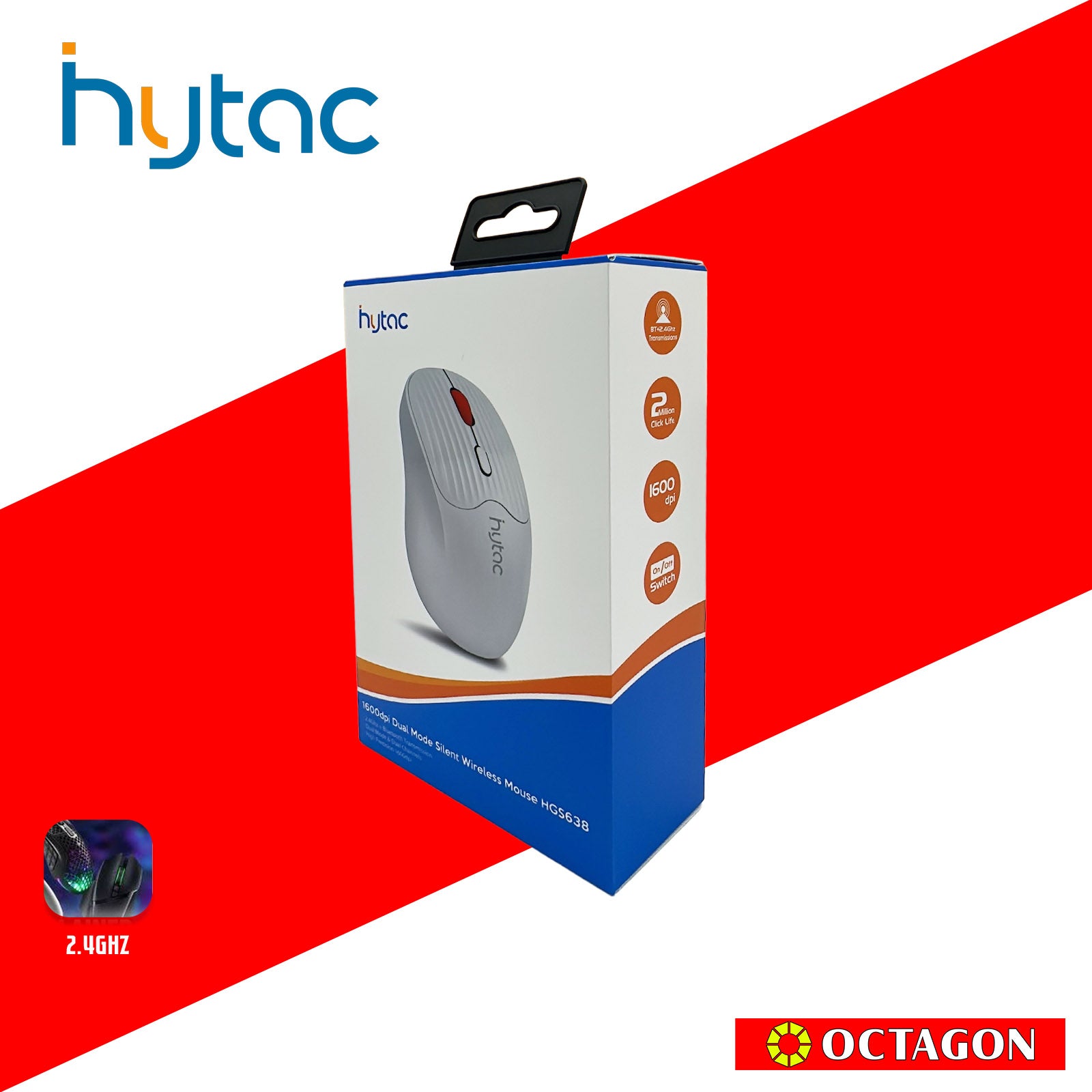 HYTAC HGS638 WHITE 1600DPI DUAL MODE SILENT WIRELESS MOUSE