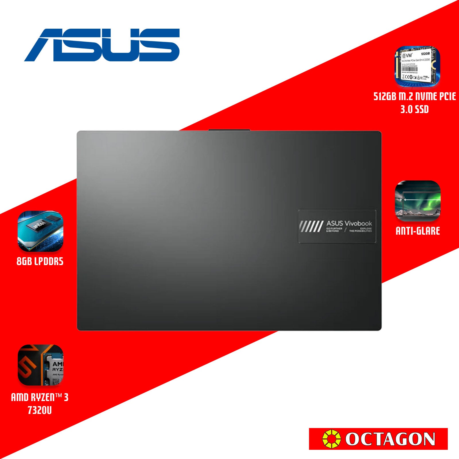 ASUS VIVOBOOK GO 14 E1404FA-EB821W/ RYZEN 3 7320U/ 8GB/ 512GB SSD/ 14