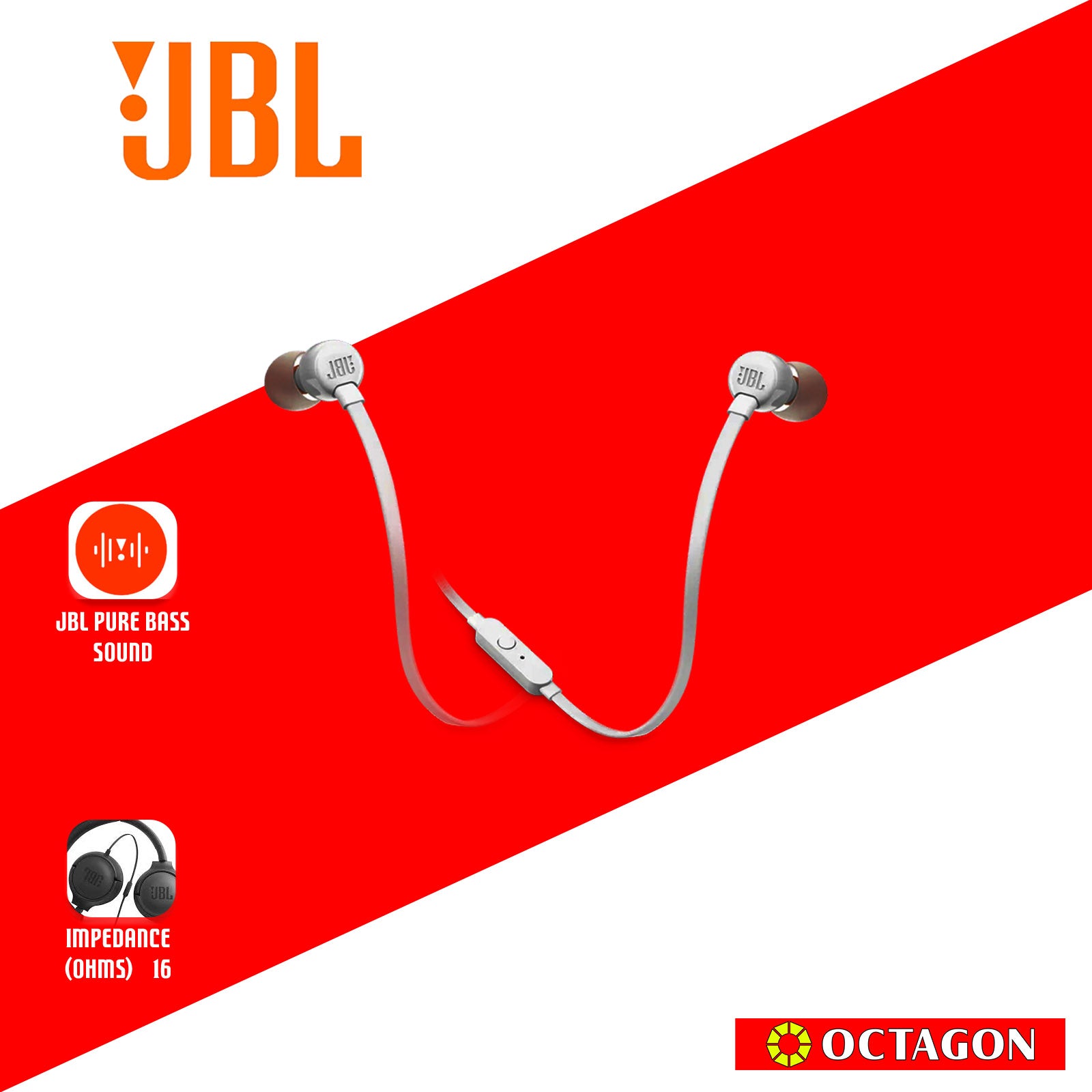 JBL T110 WHITE IN EAR EARPHONES W/ MIC
