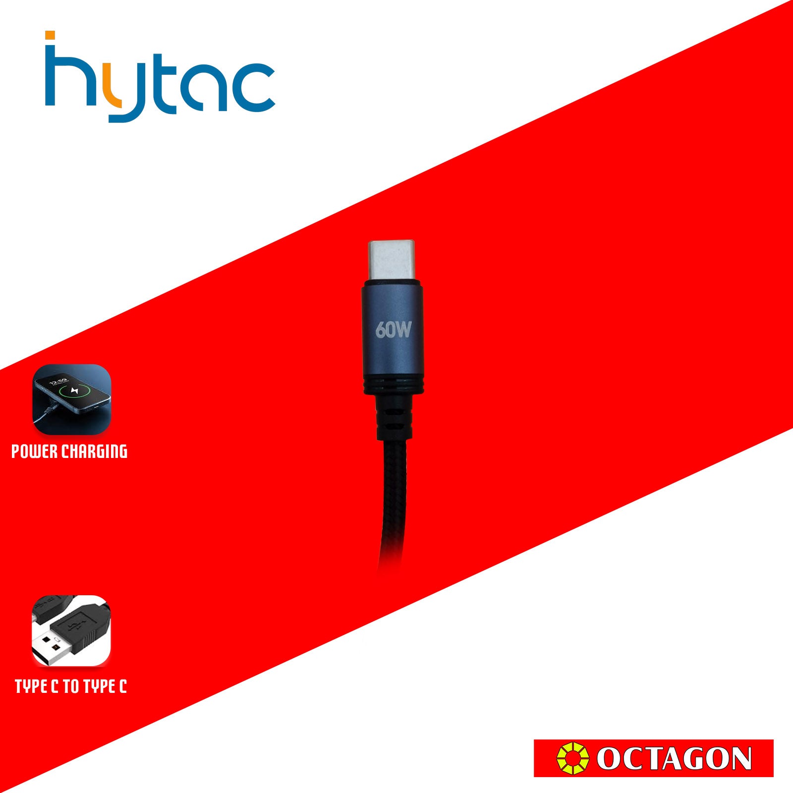 HYTAC HCC203CC TYPE C TO TYPE C FAST CHARGING CABLE 60W 2M BLACK