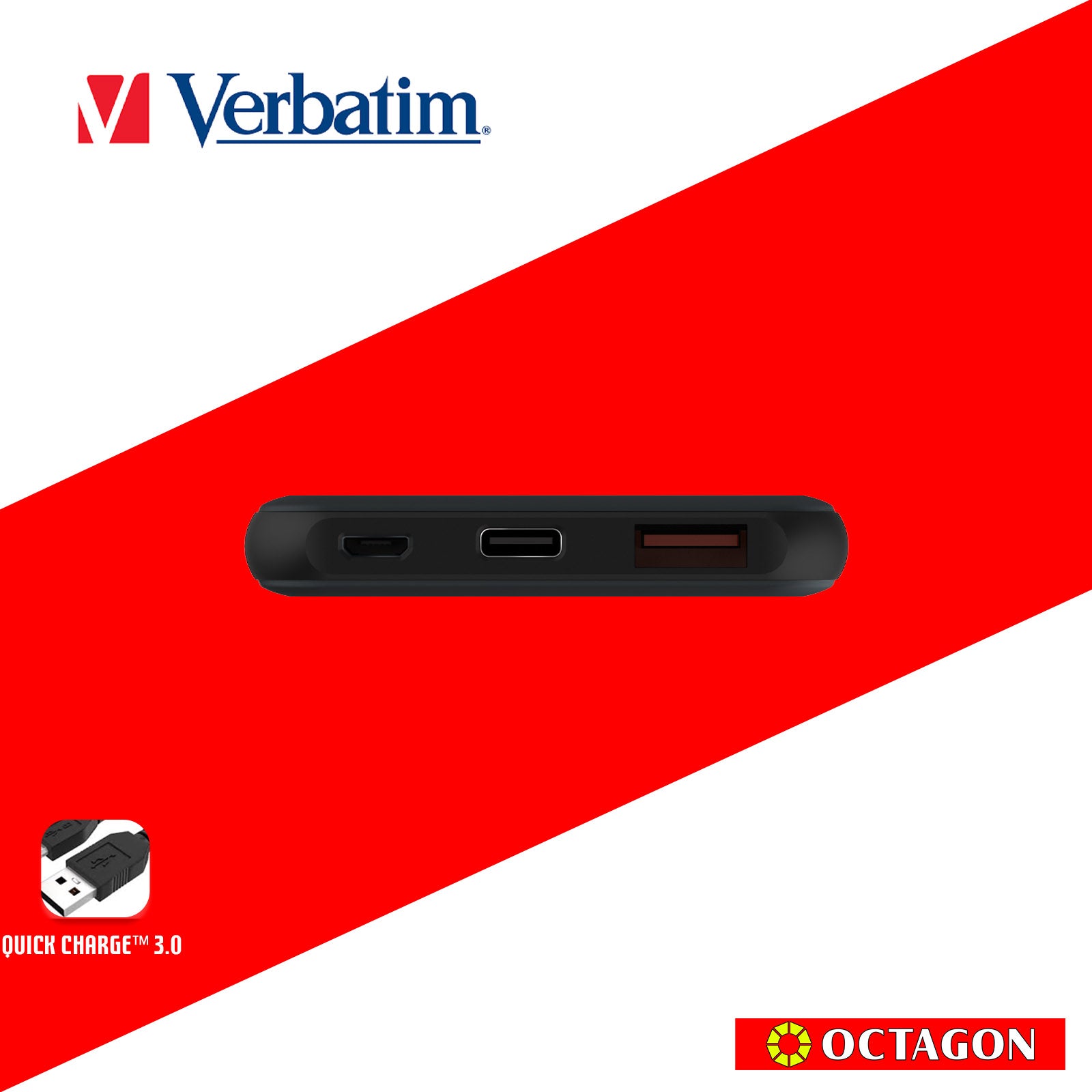 VERBATIM 66439 10000MAH LIGHTWEIGHT POWER PACK PD 18W + QC 3.0 18W (GREY)